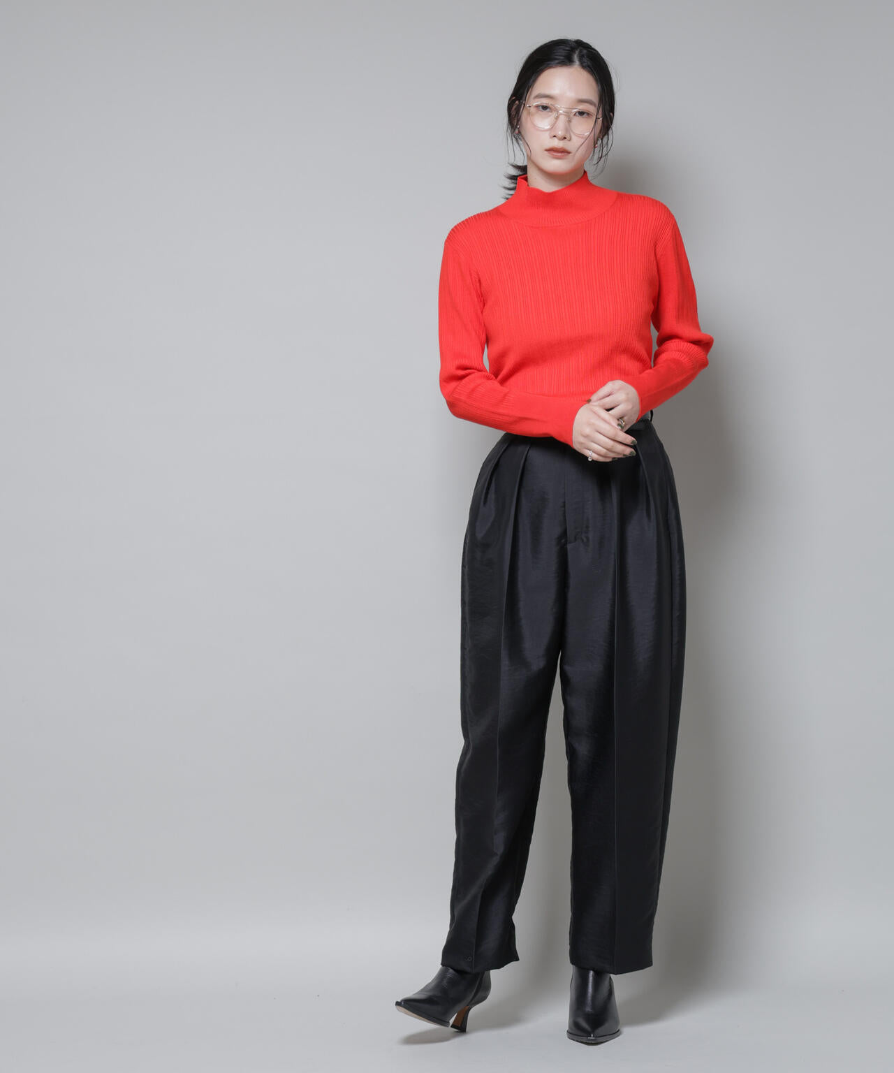 ホホバオイル加工ランダムリブタートルニット