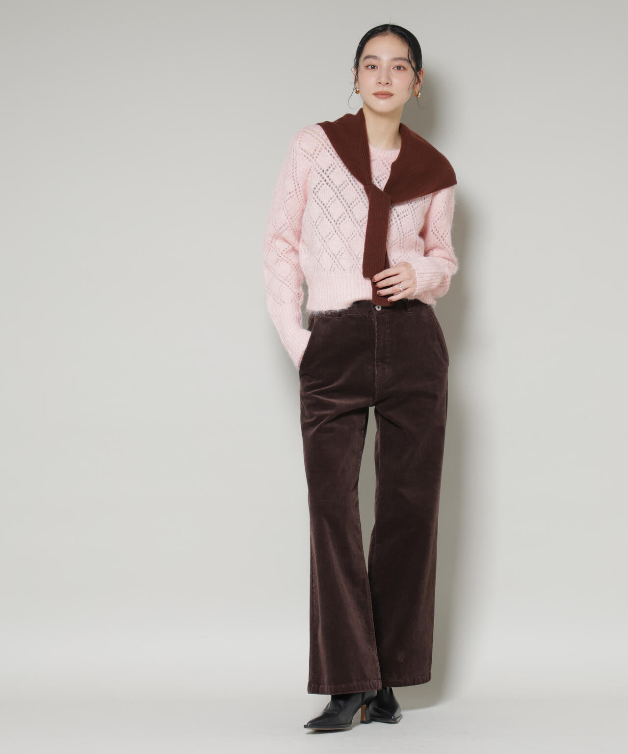 ヘアリー透かしダイヤ柄ニットプルオーバー