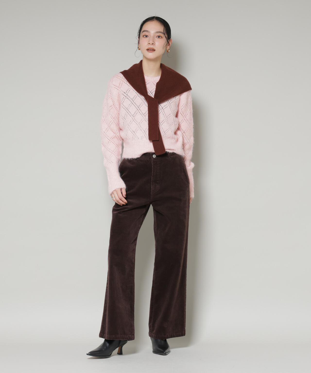 ヘアリー透かしダイヤ柄ニットプルオーバー