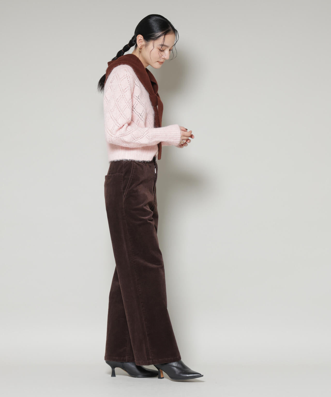 ヘアリー透かしダイヤ柄ニットプルオーバー