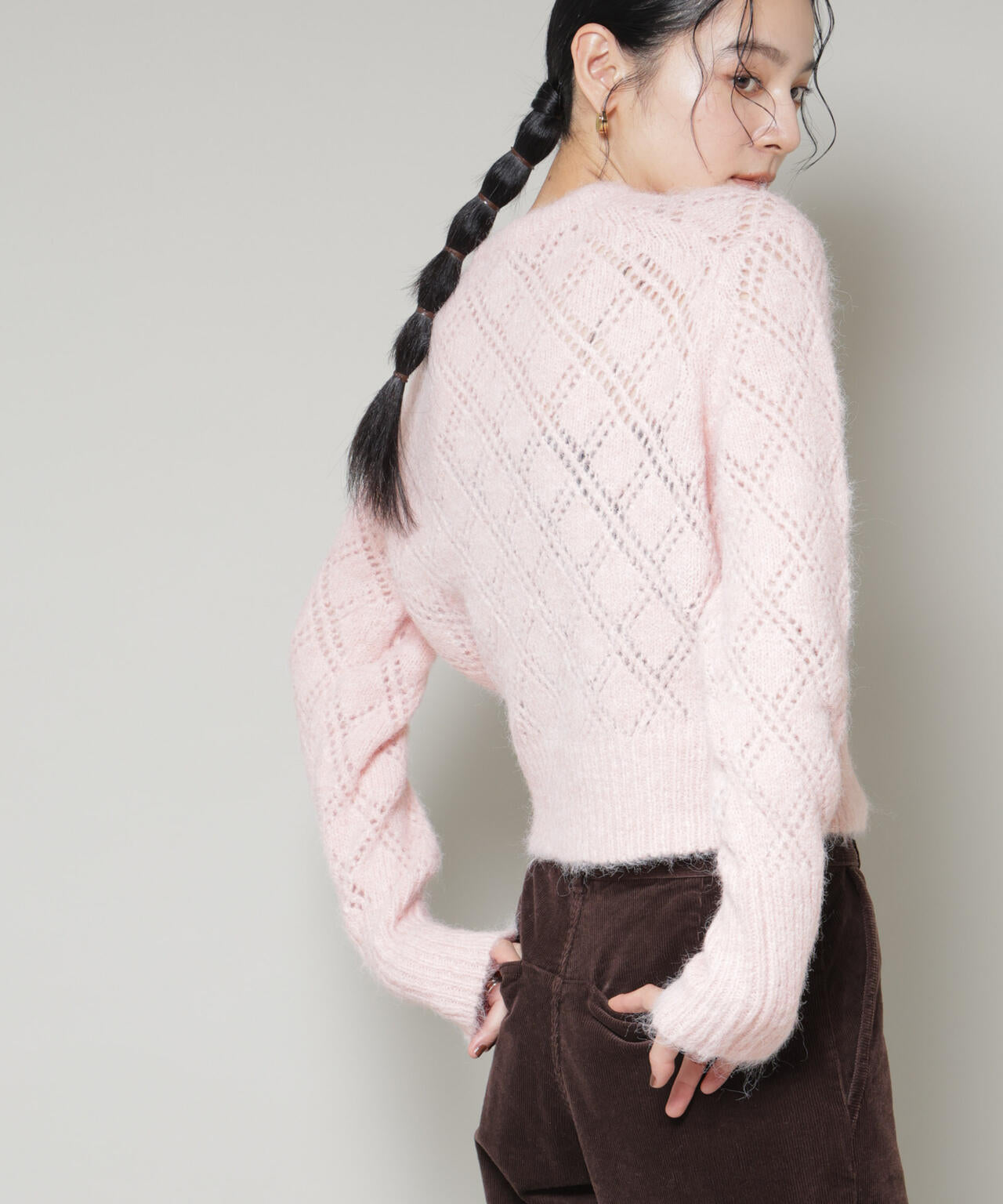 ヘアリー透かしダイヤ柄ニットプルオーバー