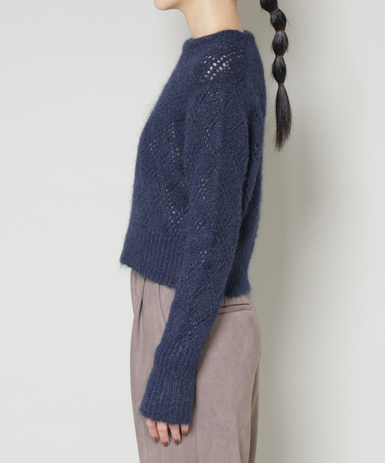 ヘアリー透かしダイヤ柄ニットプルオーバー