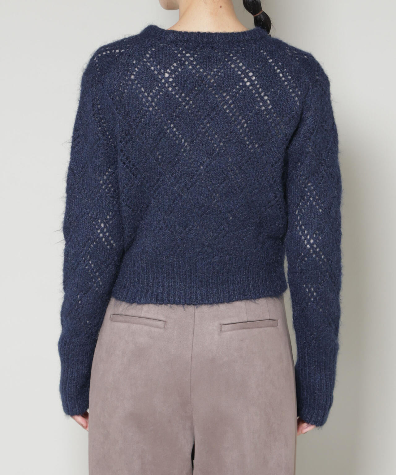 ヘアリー透かしダイヤ柄ニットプルオーバー