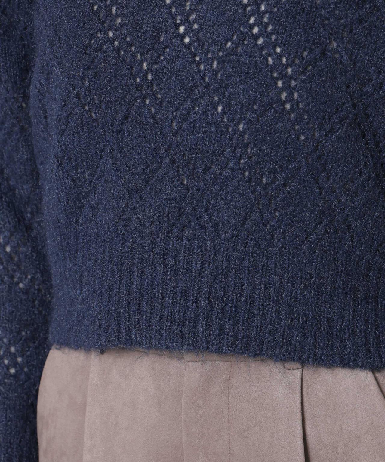 ヘアリー透かしダイヤ柄ニットプルオーバー