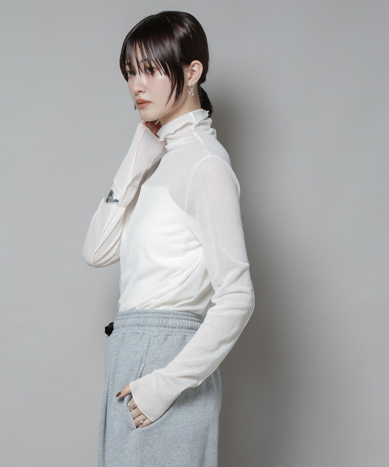 梨地シアータートルカットトップス