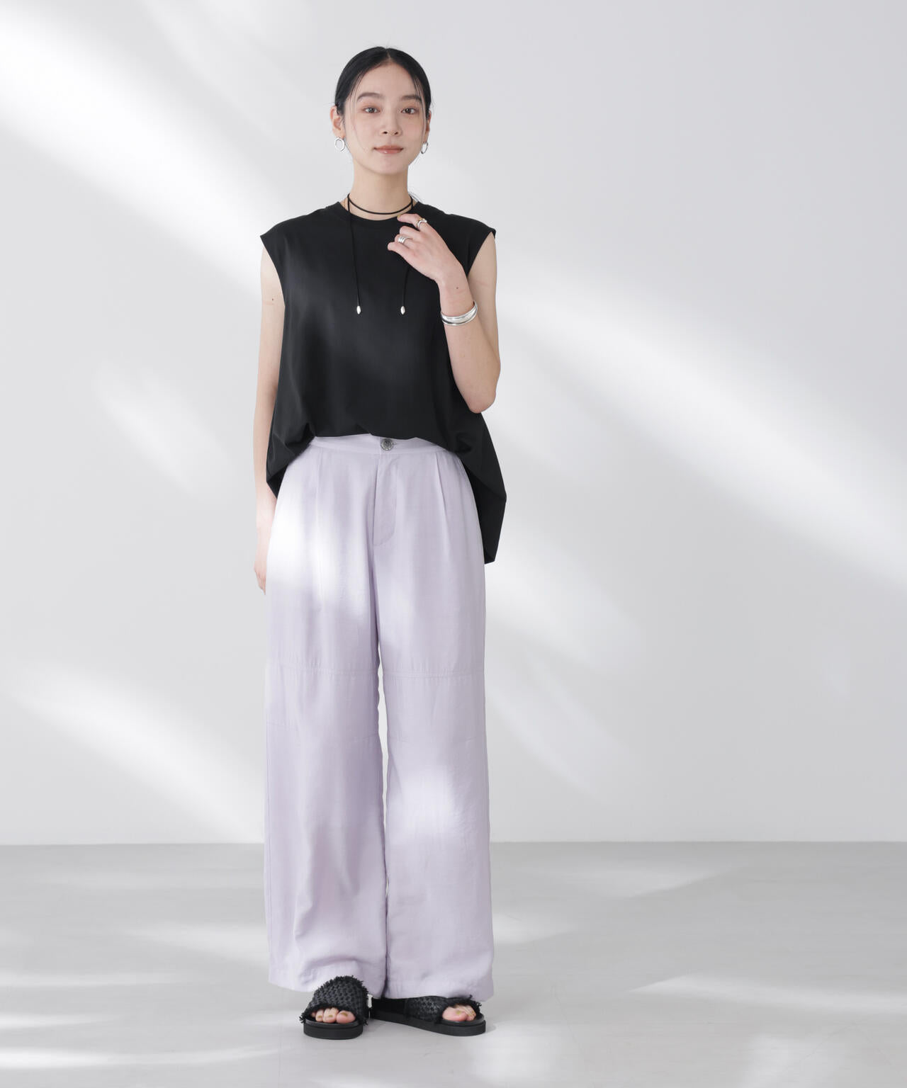 NANOFINE強撚コットンノースリーブトップス