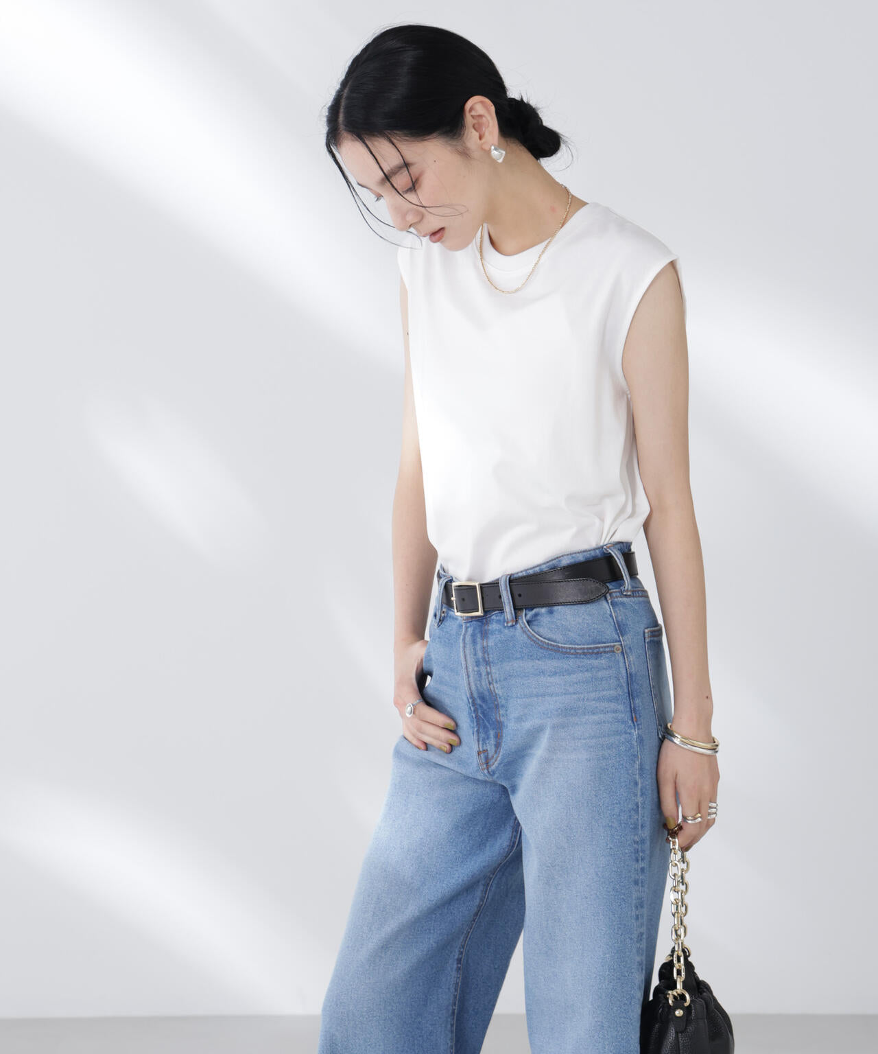 NANOFINE強撚コットンノースリーブトップス