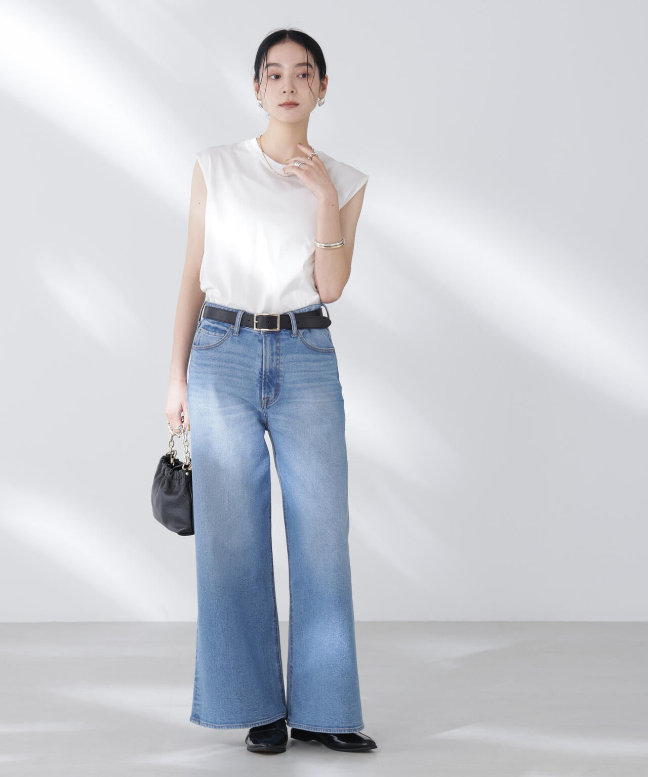 NANOFINE強撚コットンノースリーブトップス