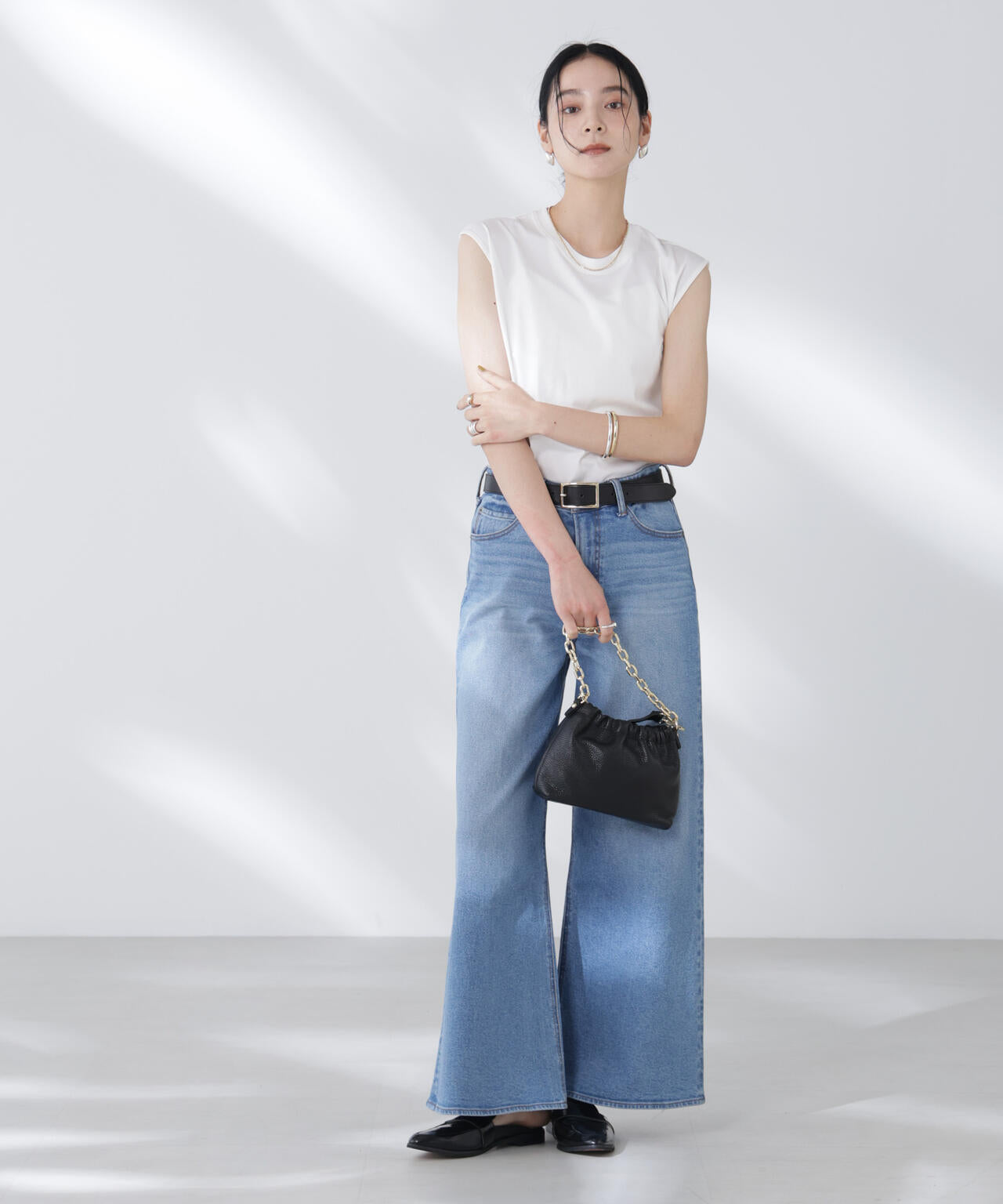 NANOFINE強撚コットンノースリーブトップス