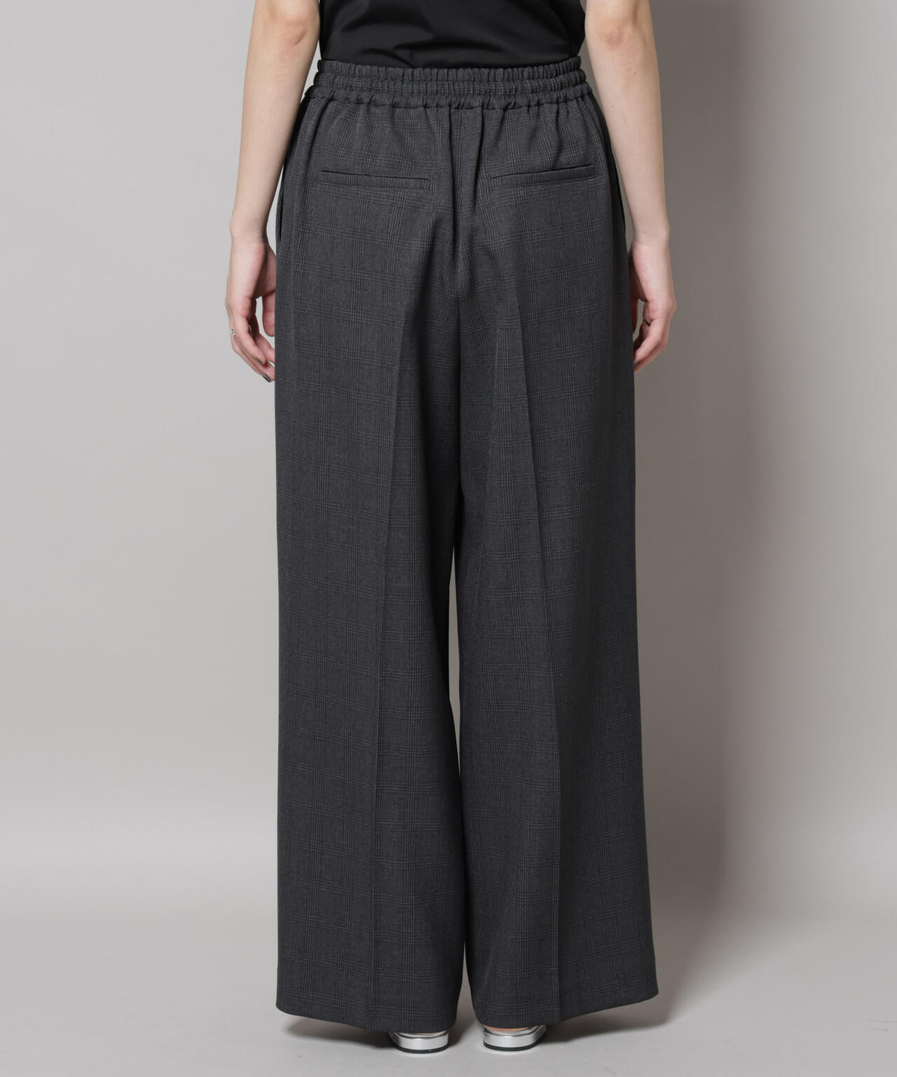 ストレッチサージチェックピンタックイージーワイドパンツ(セットアップ可)