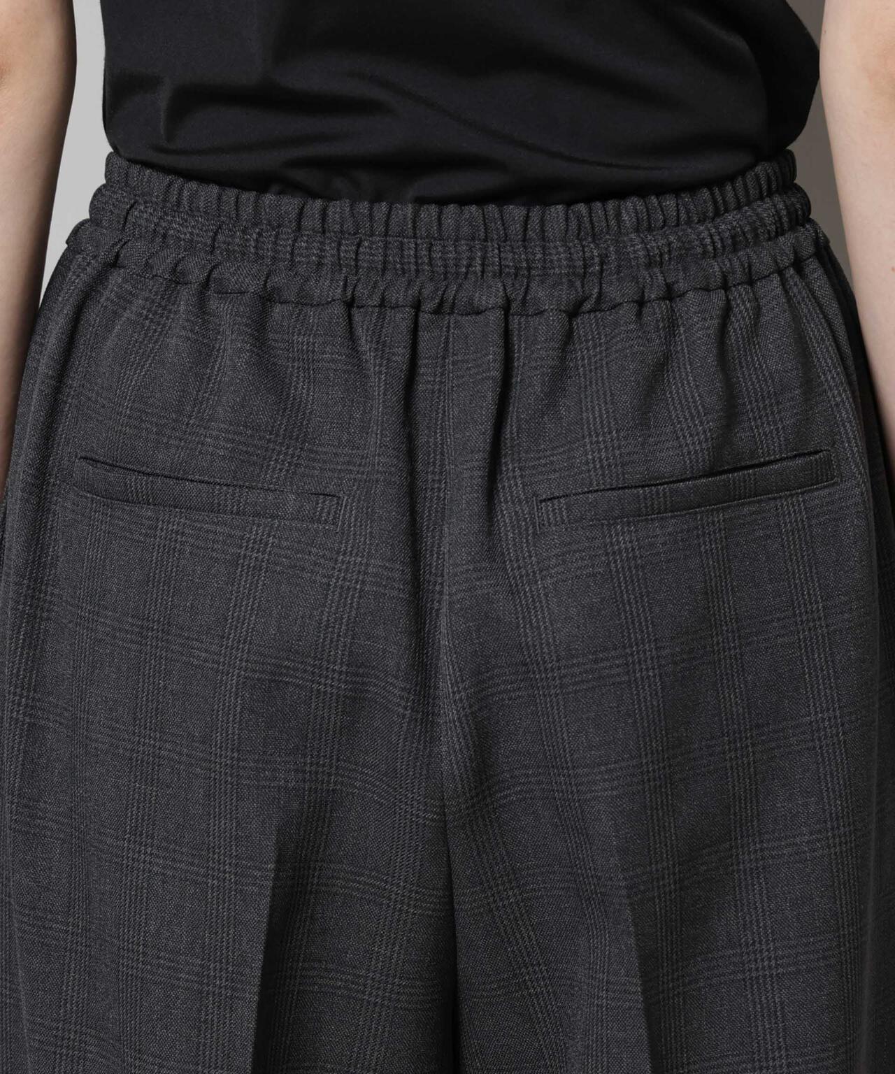 ストレッチサージチェックピンタックイージーワイドパンツ(セットアップ可)