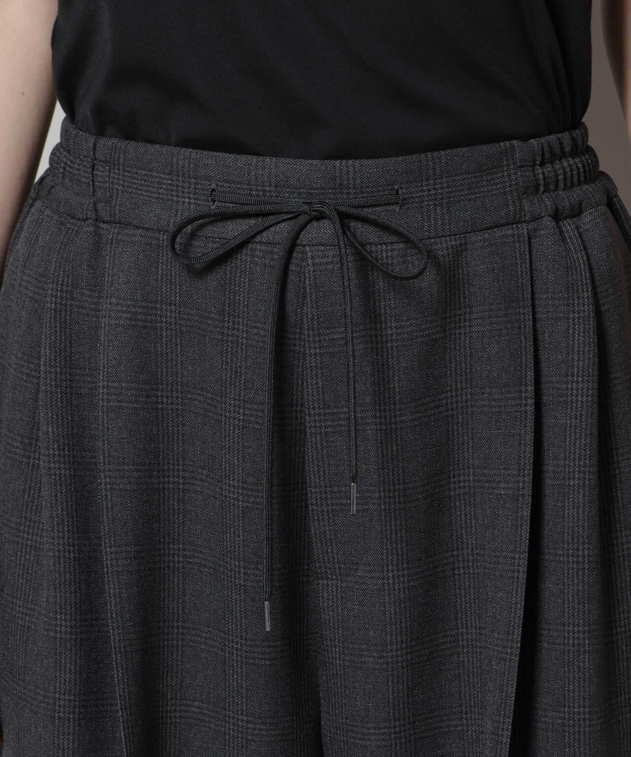 ストレッチサージチェックピンタックイージーワイドパンツ(セットアップ可)