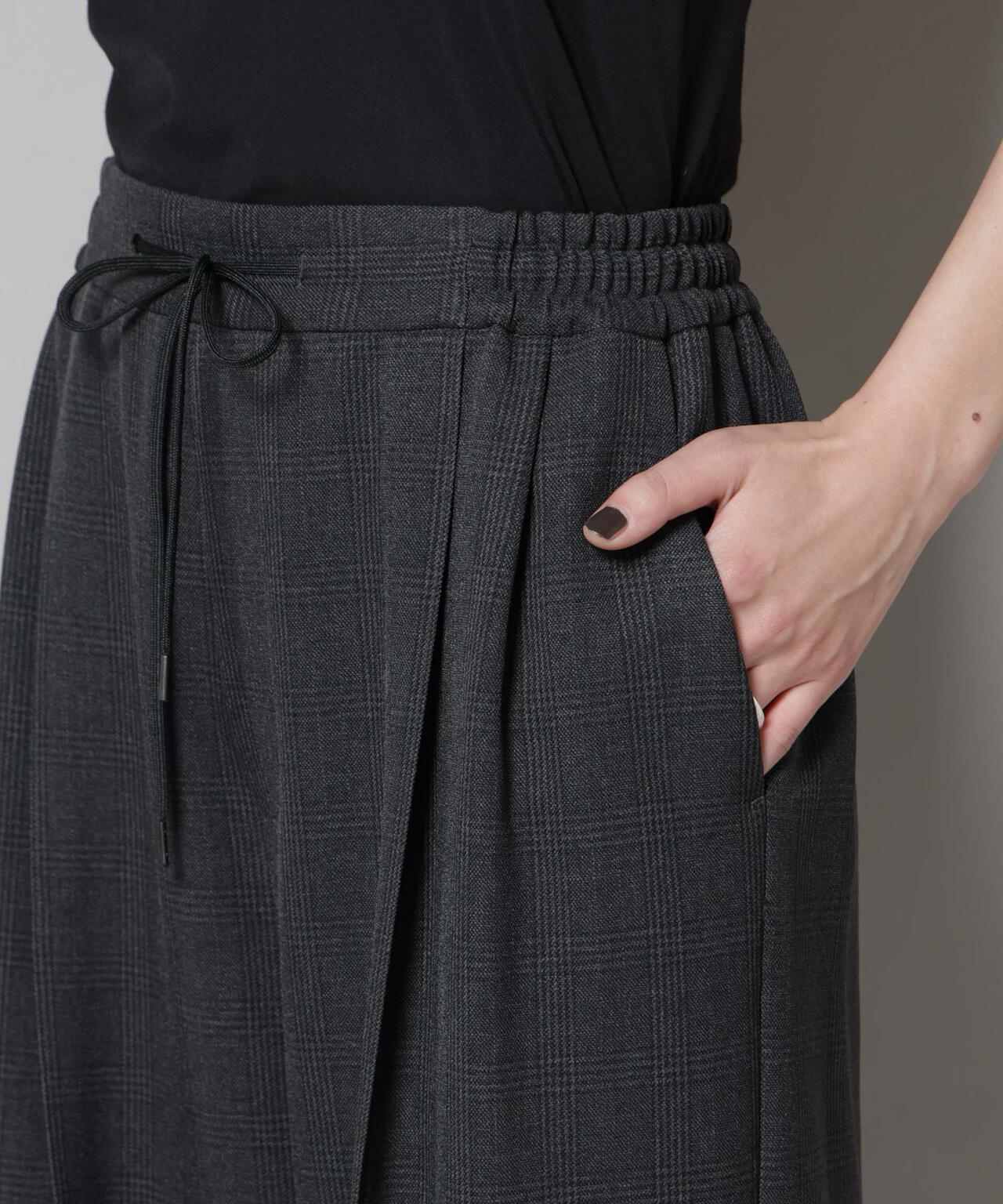 ストレッチサージチェックピンタックイージーワイドパンツ(セットアップ可)