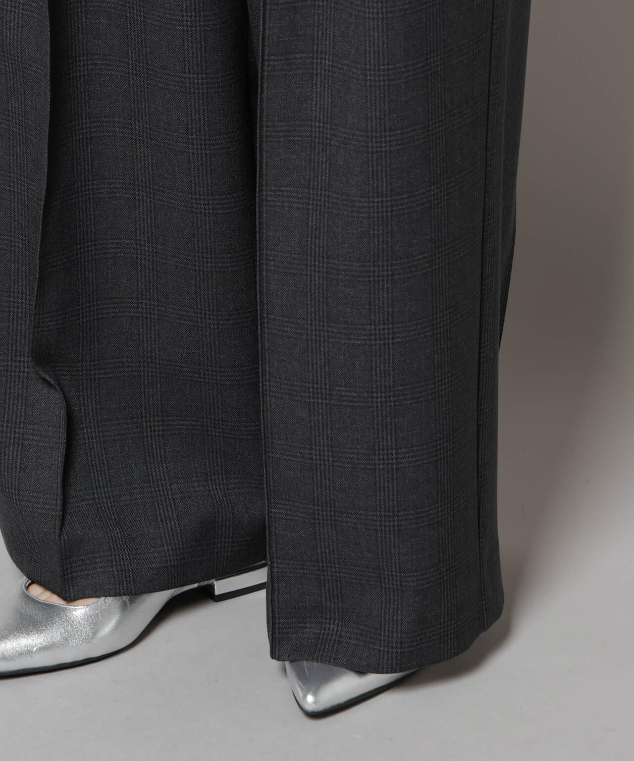 ストレッチサージチェックピンタックイージーワイドパンツ(セットアップ可)