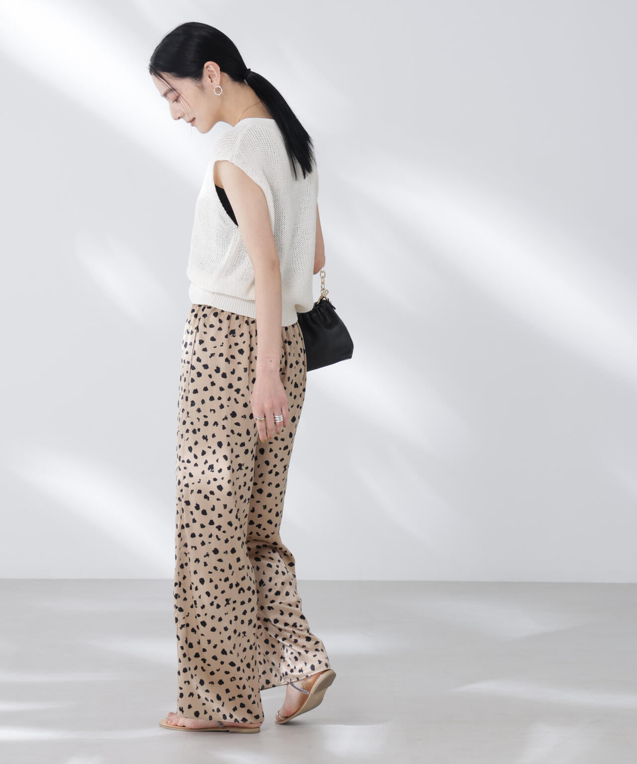 レオパードプリントイージーワイドパンツ