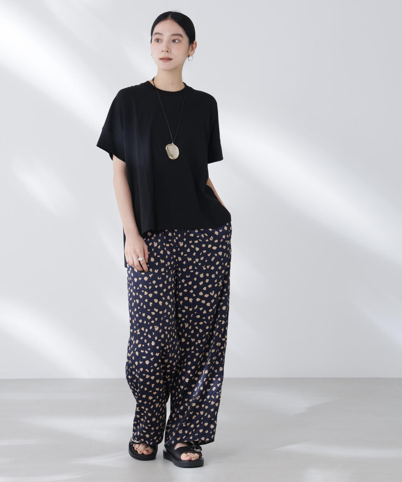 レオパードプリントイージーワイドパンツ