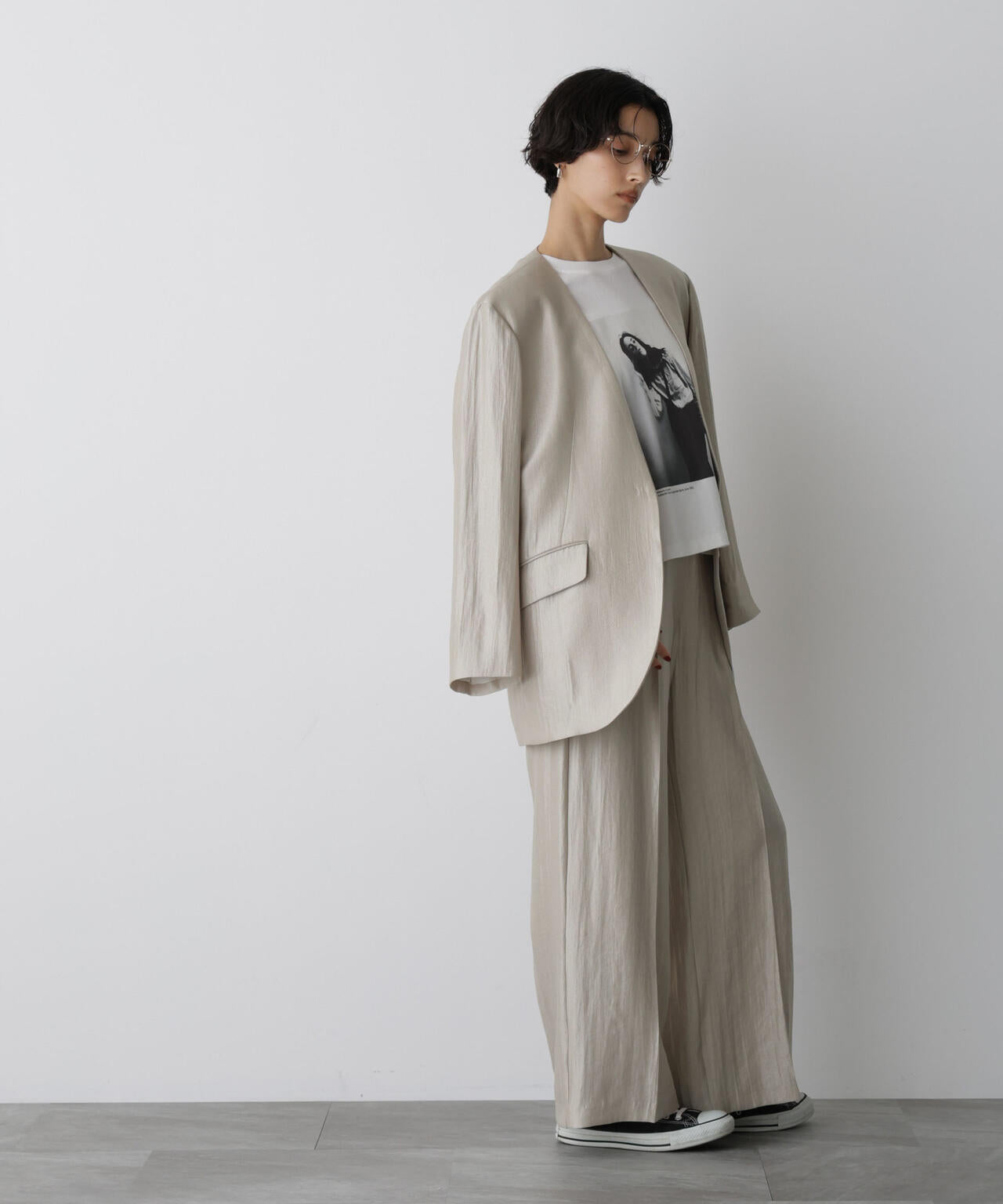 「STEVELOUR」サテンタックワイドパンツ(セットアップ可)