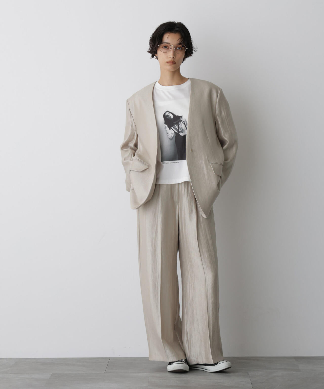 「STEVELOUR」サテンタックワイドパンツ(セットアップ可)