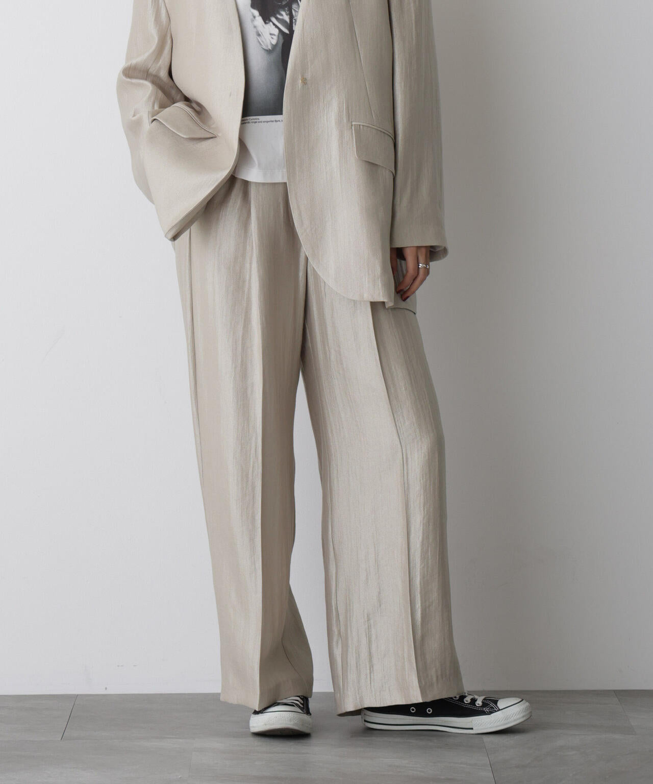 「STEVELOUR」サテンタックワイドパンツ(セットアップ可)