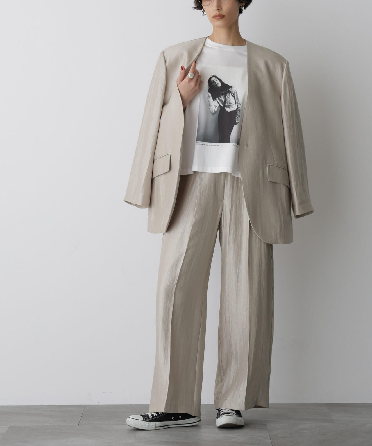 「STEVELOUR」サテンタックワイドパンツ(セットアップ可)