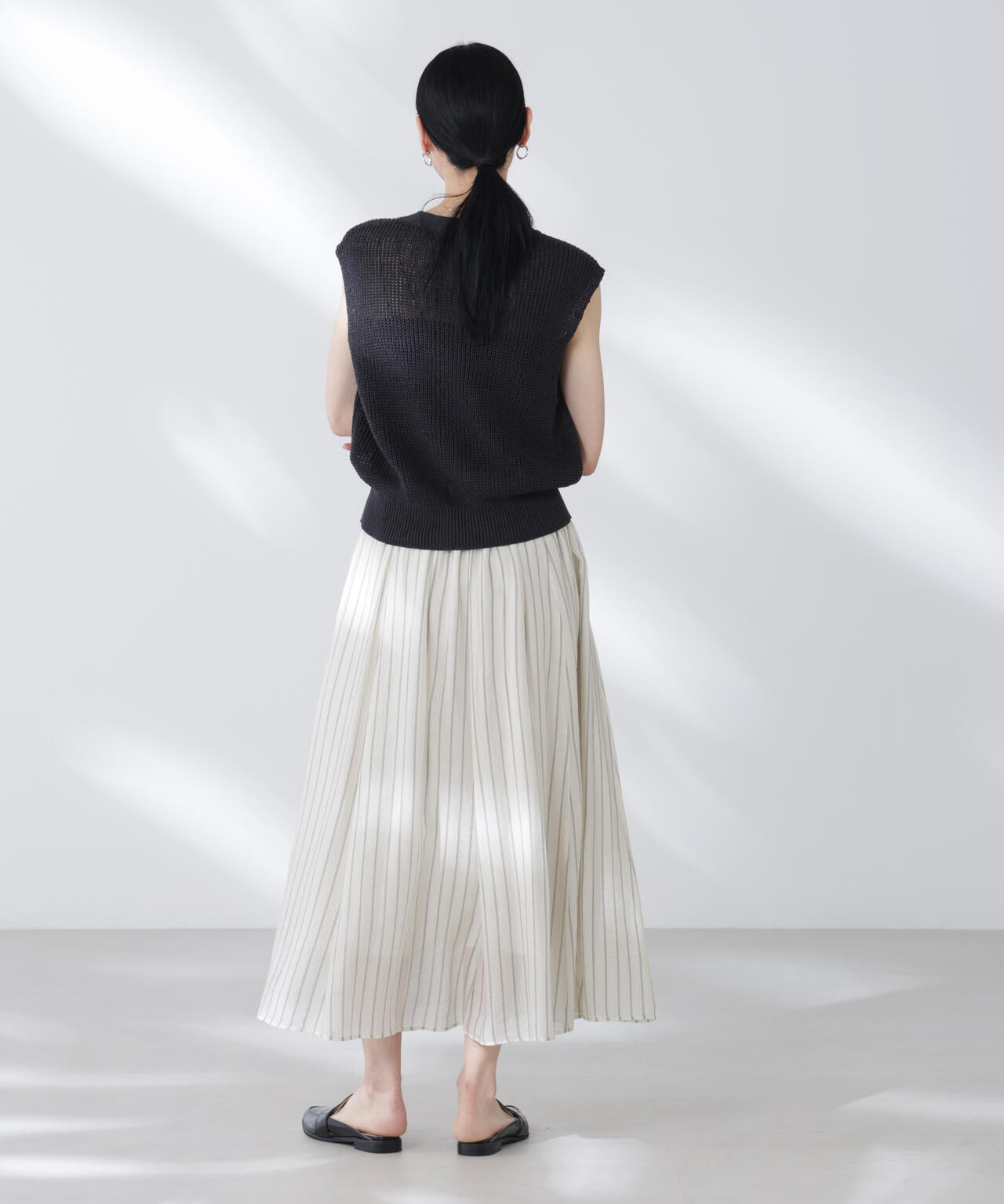 シアーストライプギャザーフレアスカート(セットアップ可)