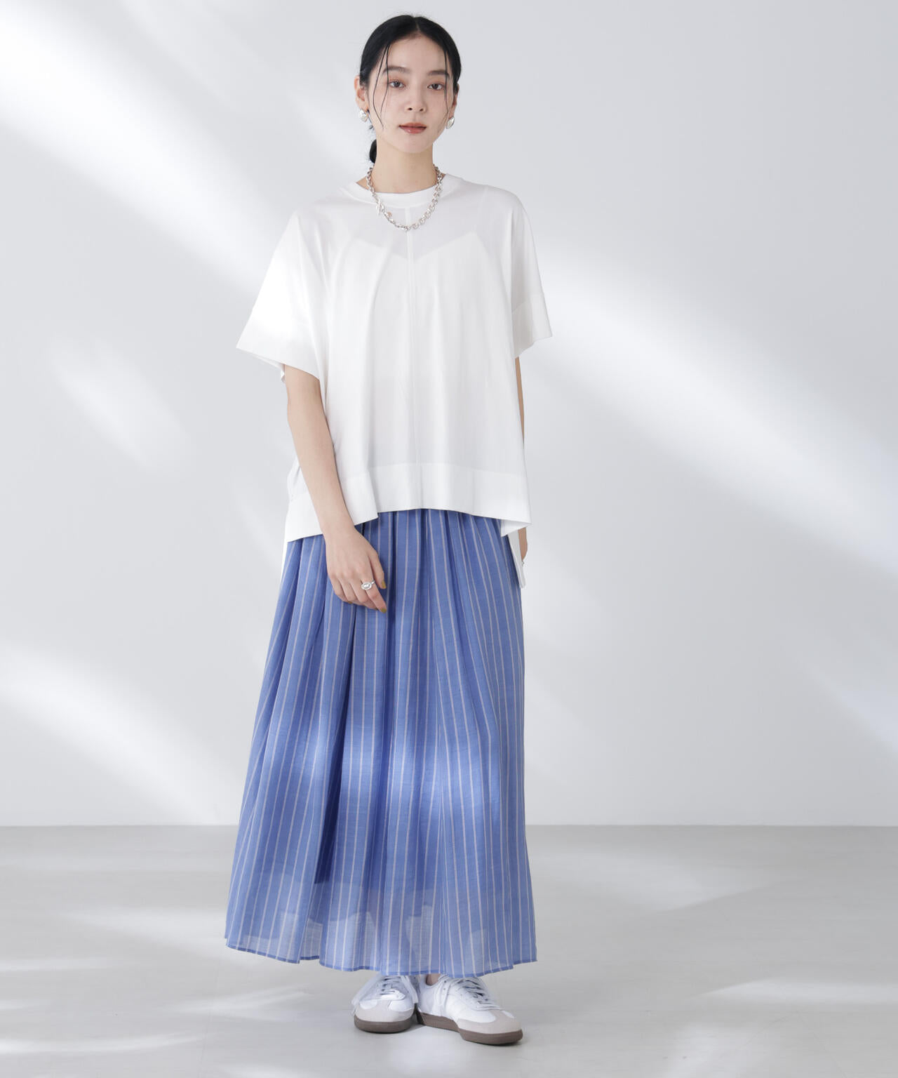 シアーストライプギャザーフレアスカート(セットアップ可)