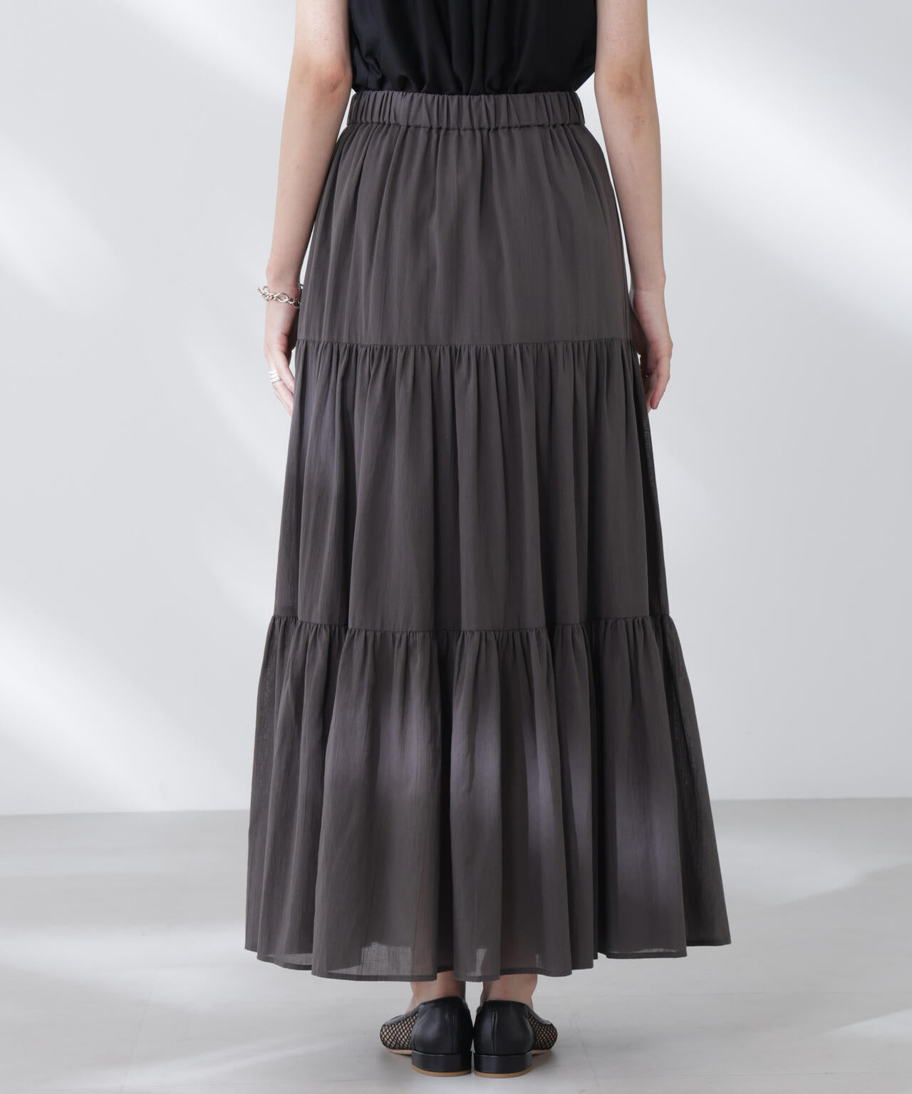 【美品】スナイデル コットンシフォンティアードスカート ブラック SNIDEL（スナイデル）の「コットンシフォンティアードスカート