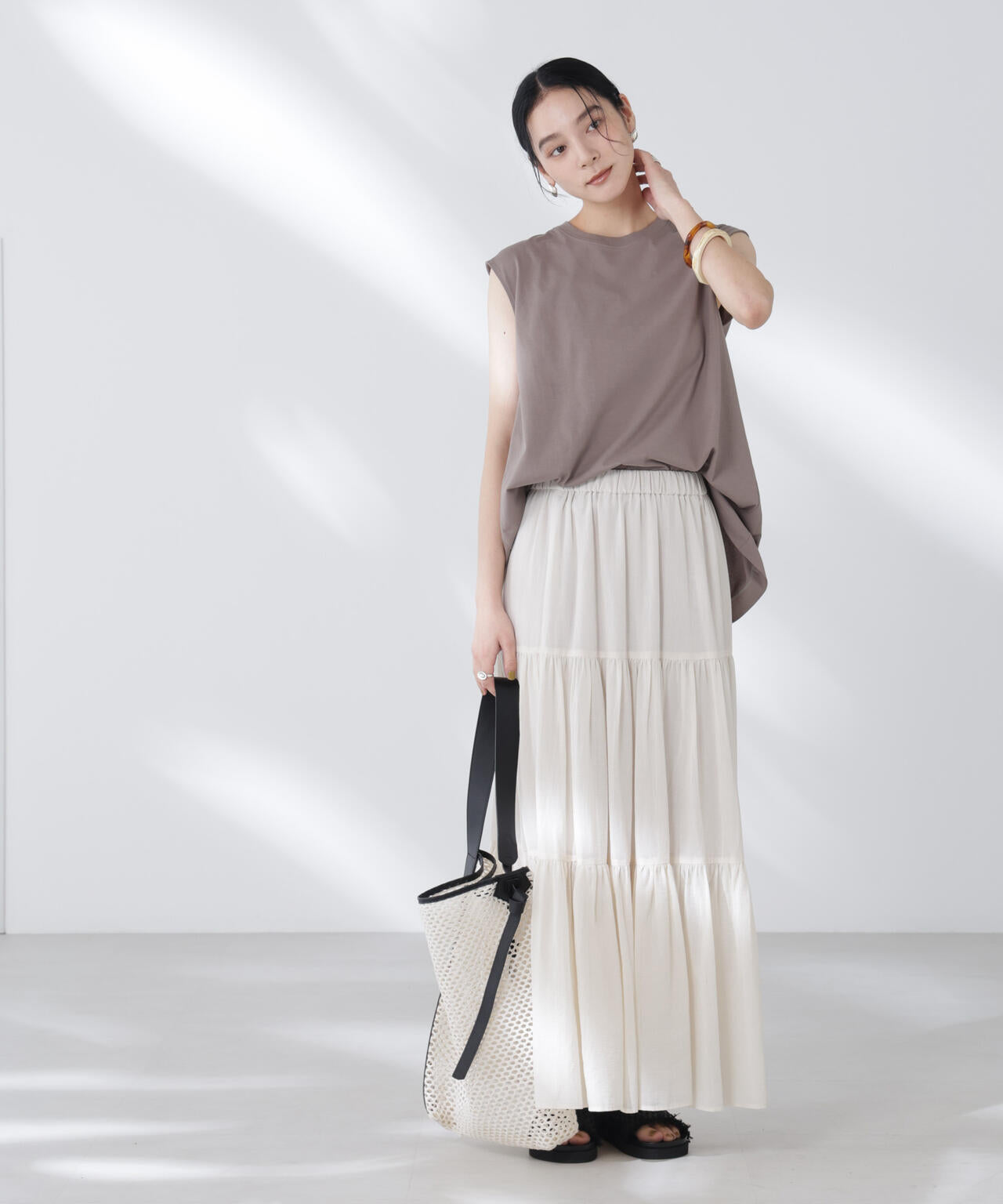 コットンシフォンティアードスカート
