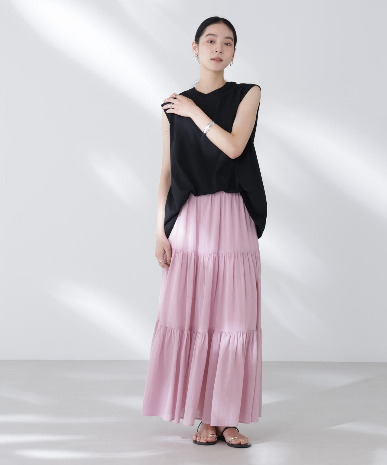 コットンシフォンティアードスカート