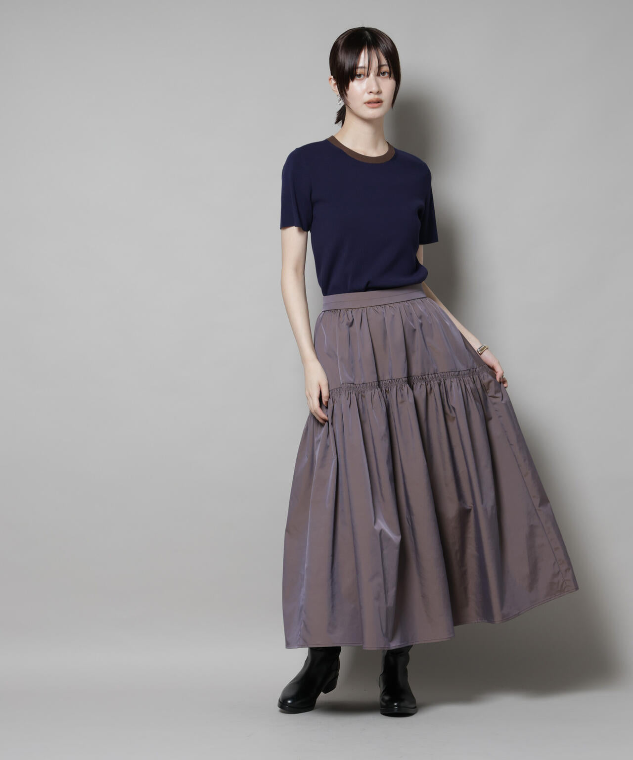 シャンブレータフタティアードギャザースカート