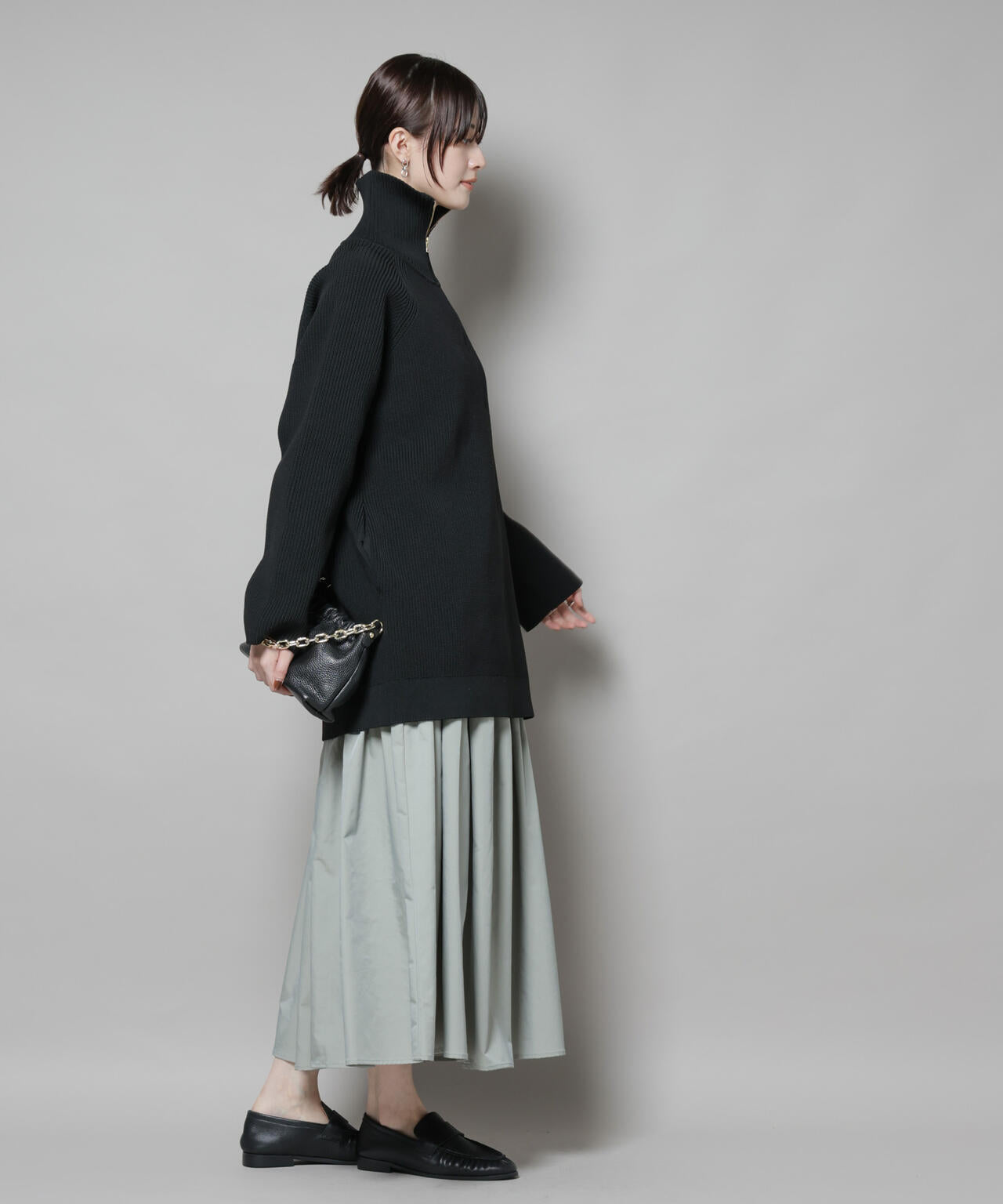 シャンブレータフタティアードギャザースカート