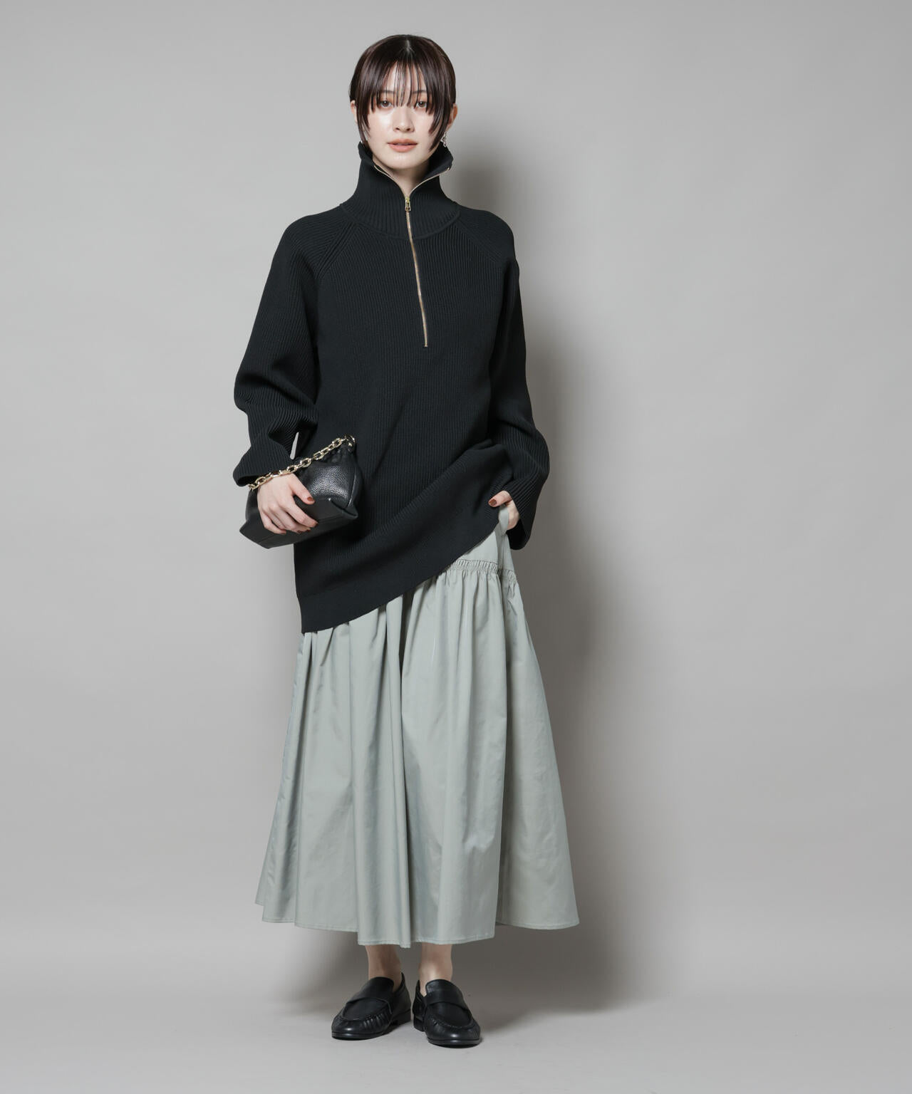 シャンブレータフタティアードギャザースカート