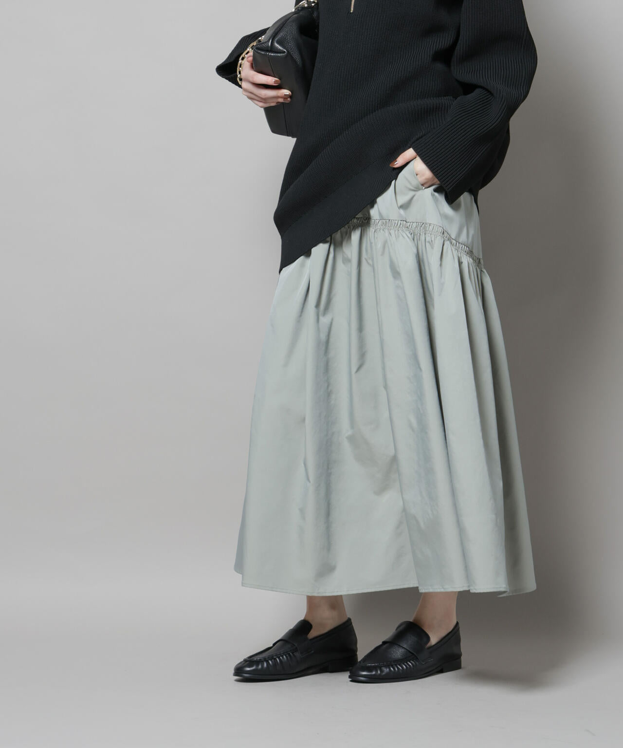 シャンブレータフタティアードギャザースカート