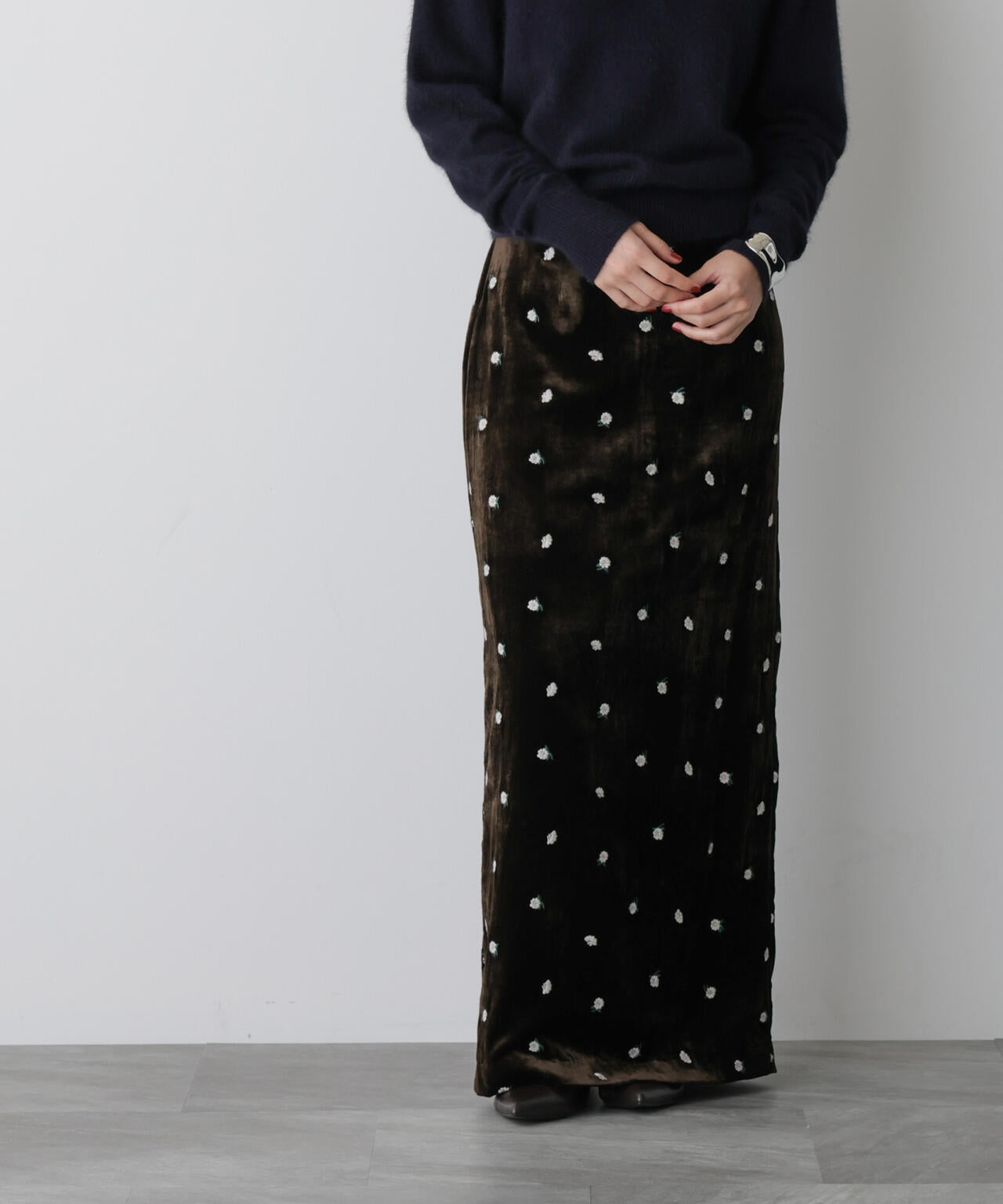 「STEVELOUR」ベロアブルームロングスカート(セットアップ可)