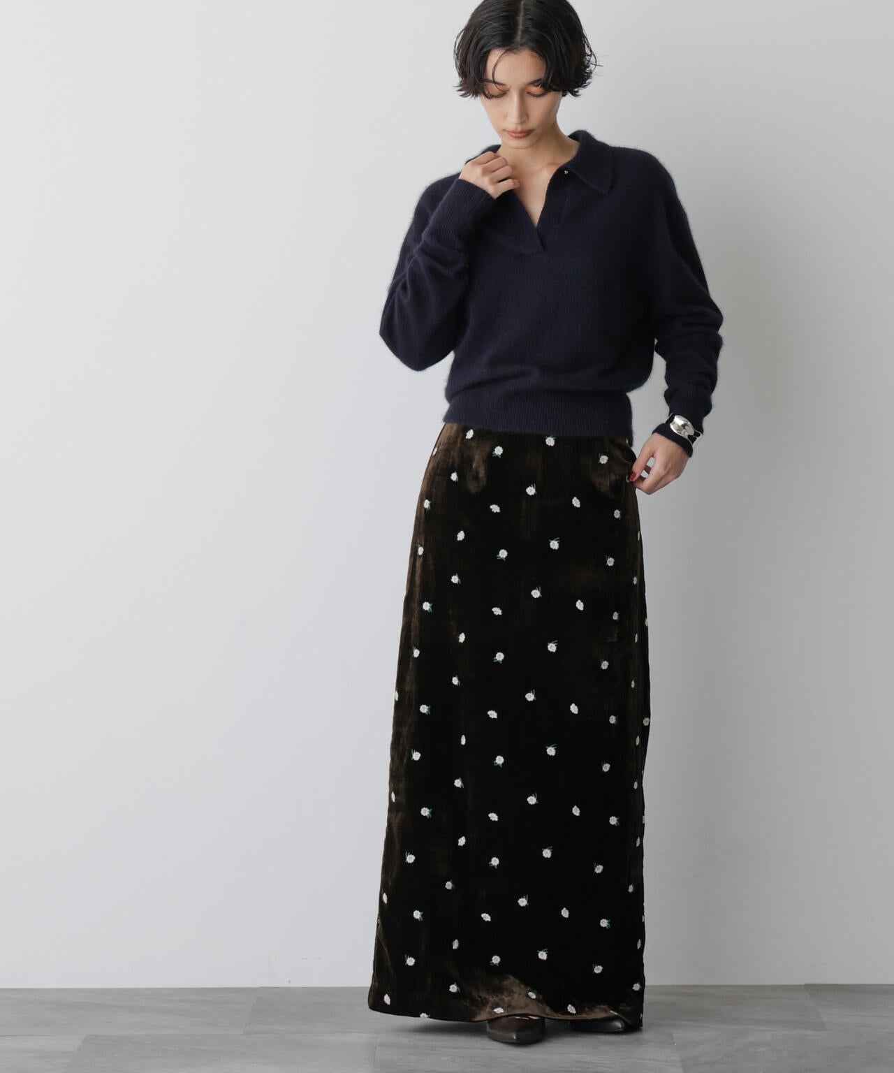 「STEVELOUR」ベロアブルームロングスカート(セットアップ可)