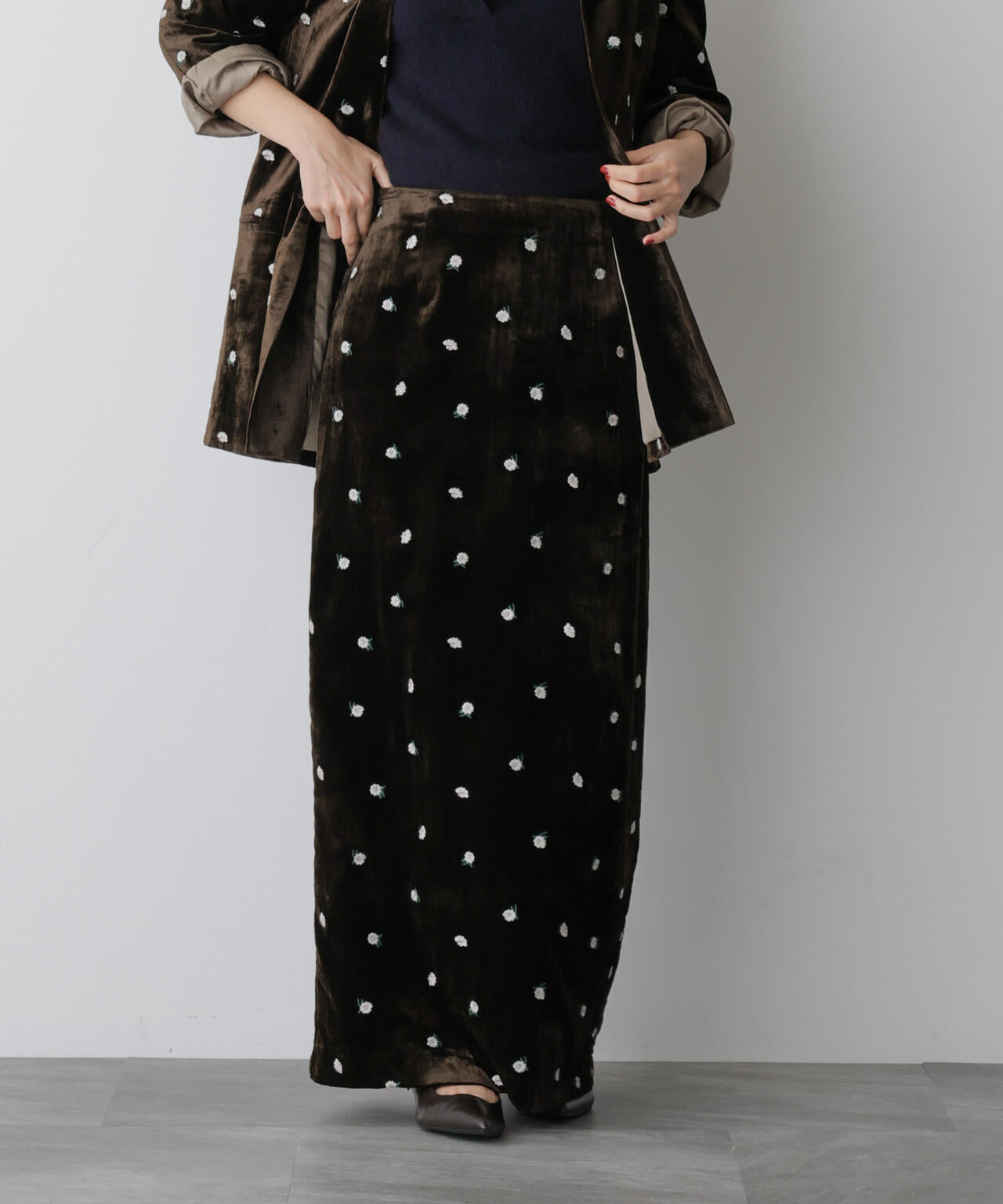 「STEVELOUR」ベロアブルームロングスカート(セットアップ可)