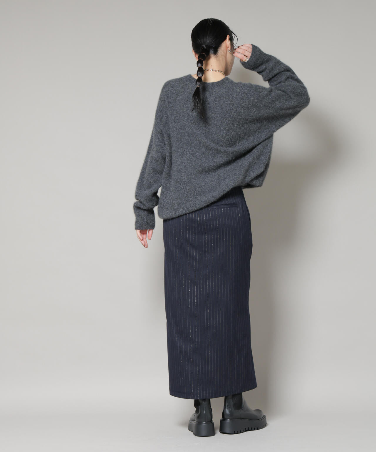 ラメストライプスーチングIラインスカート