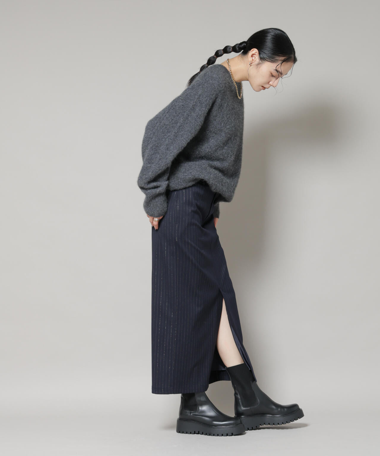 ラメストライプスーチングIラインスカート