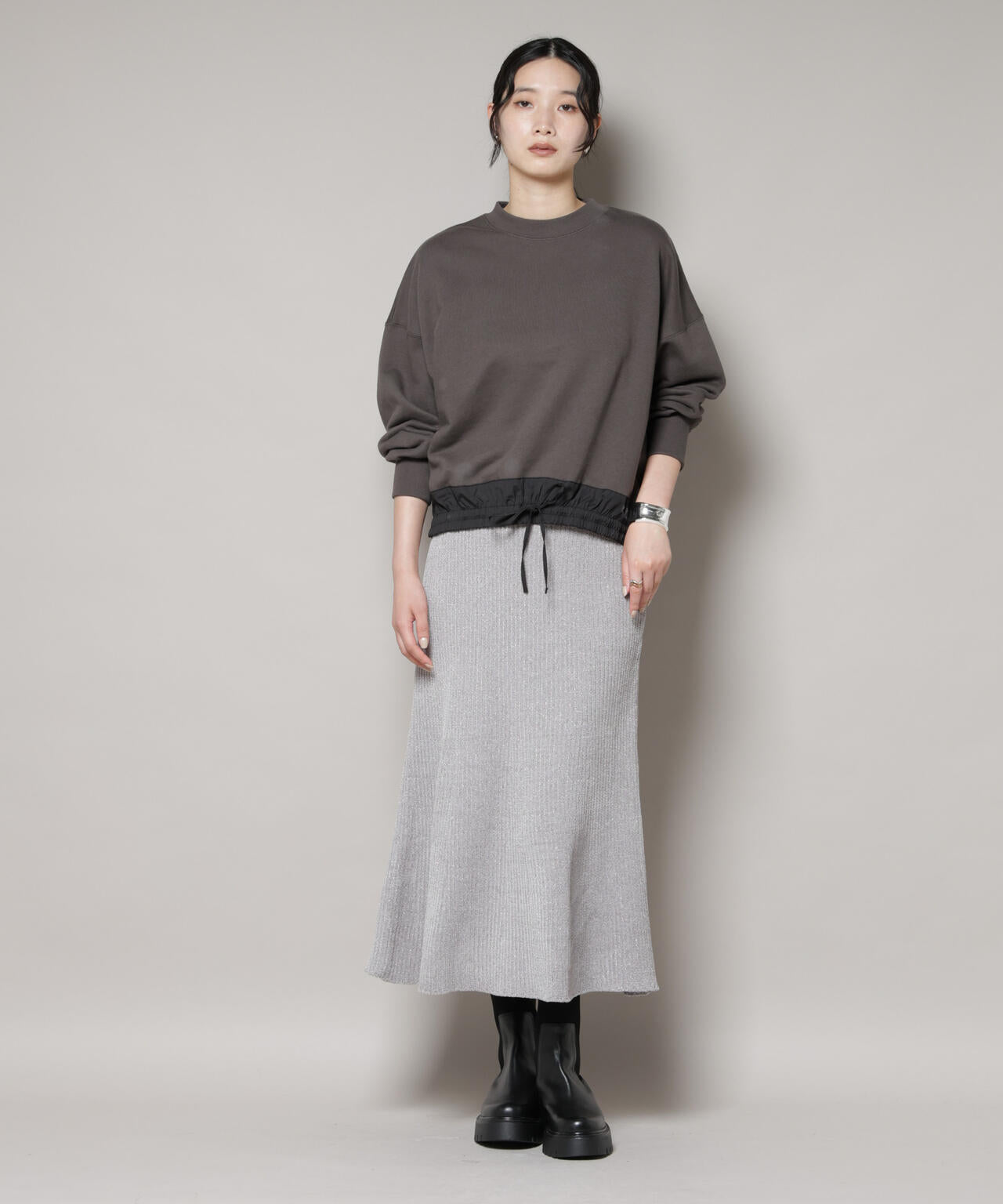 ラメモールワイドリブマーメイドニットスカート(セットアップ可