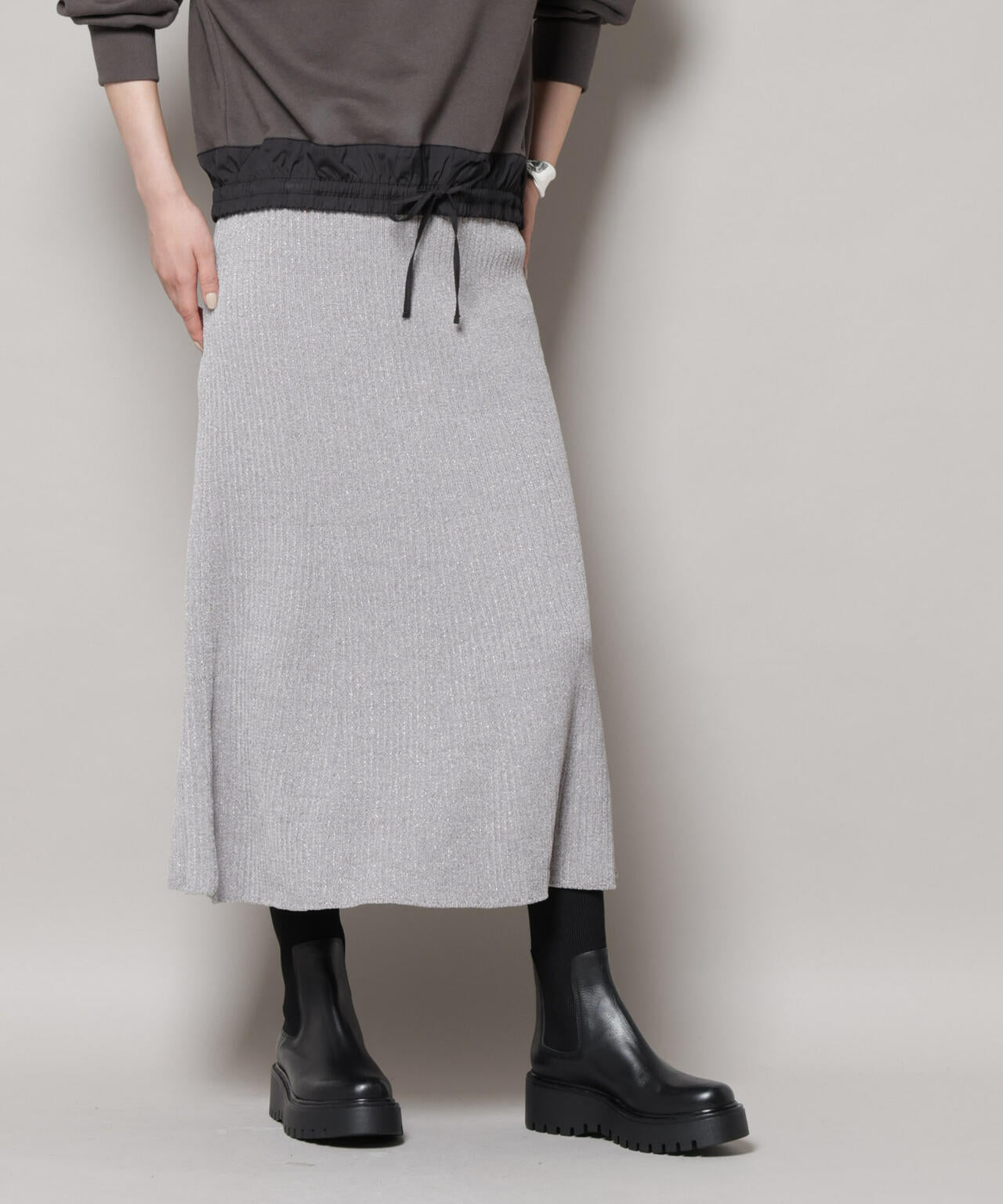 ラメモールワイドリブマーメイドニットスカート(セットアップ可