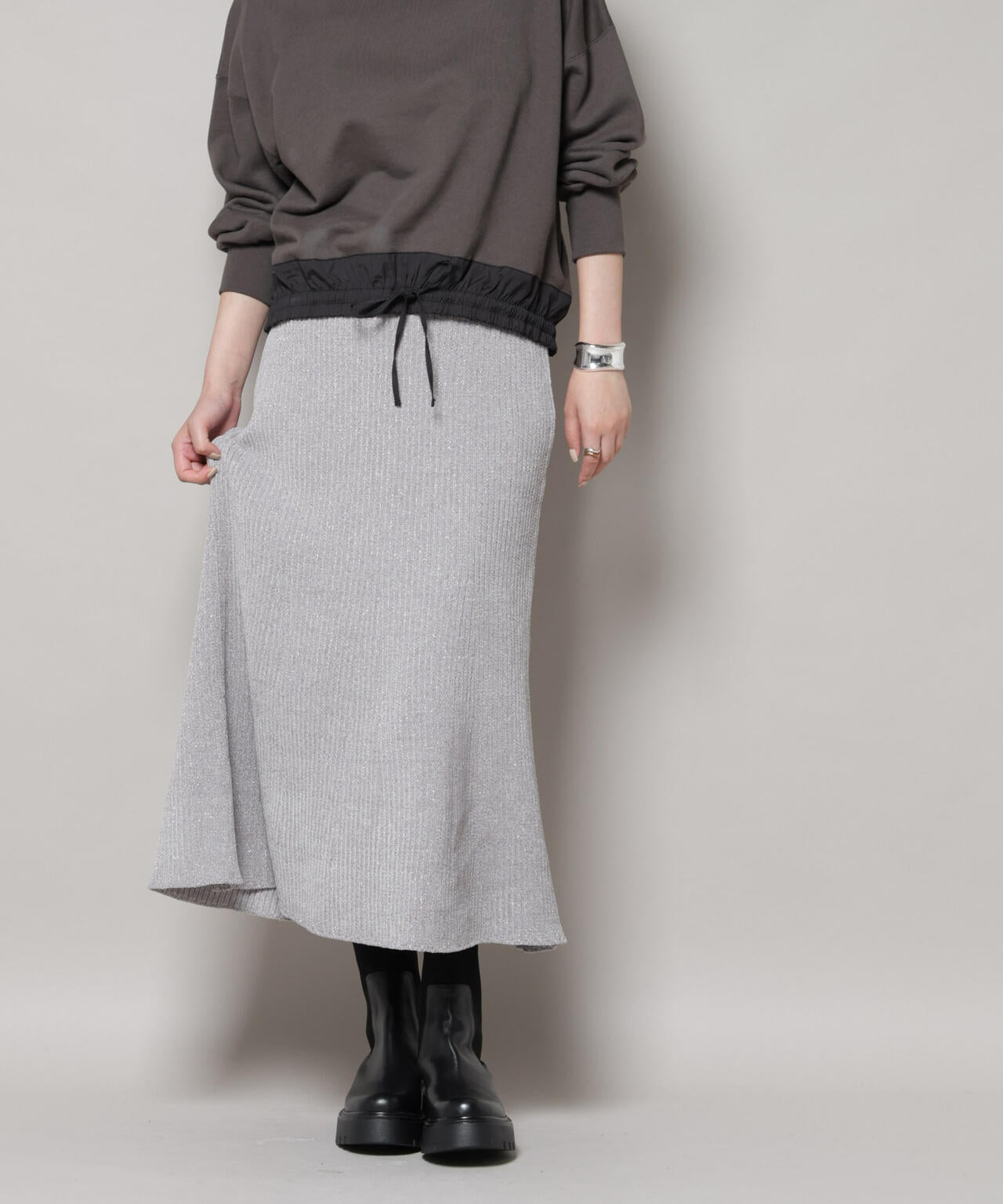 マークアンドロナ　まとめ売り　ニット　スカート ラメモールワイドリブマーメイドニットスカート(セットアップ可