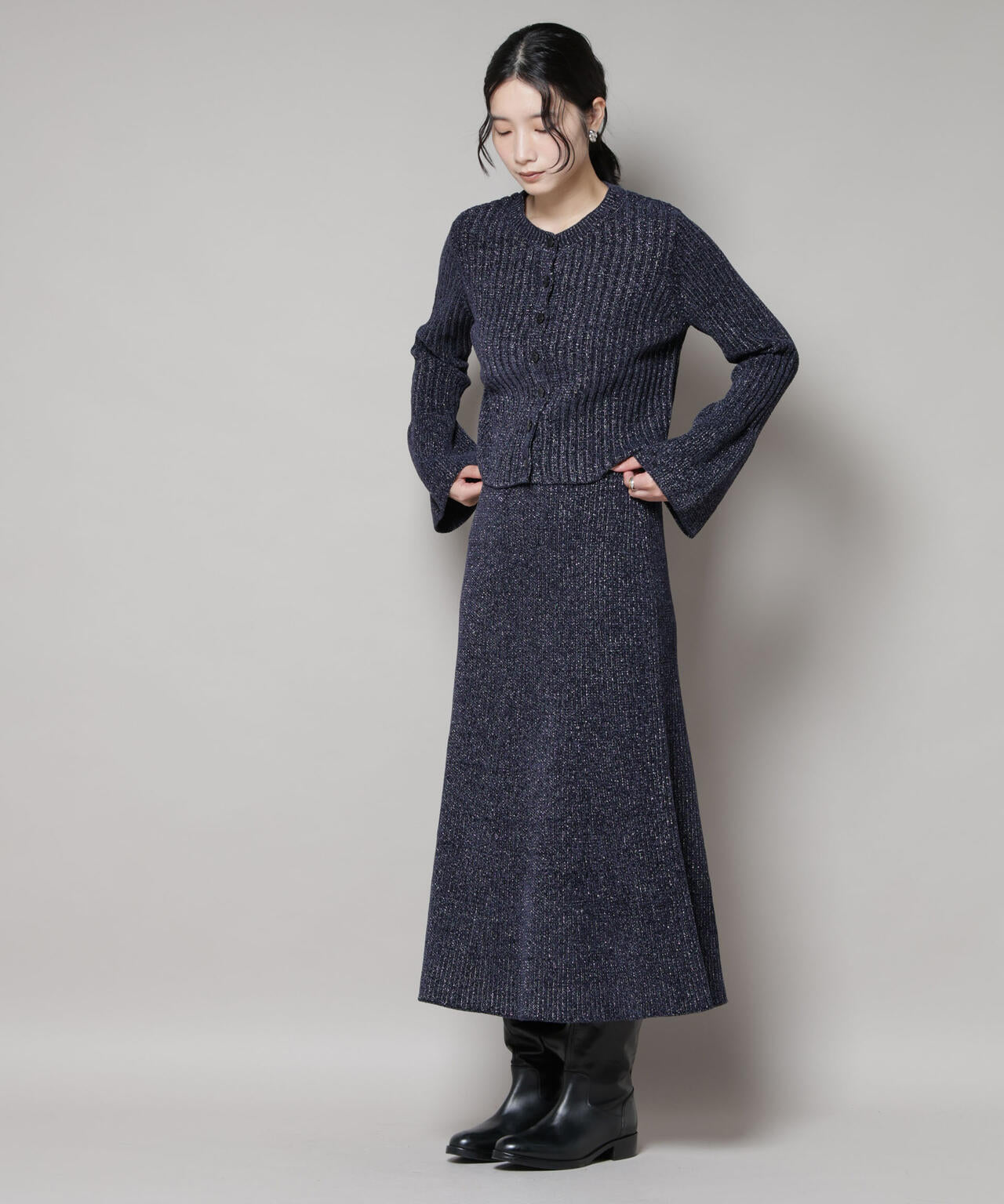 ラメモールワイドリブマーメイドニットスカート(セットアップ可