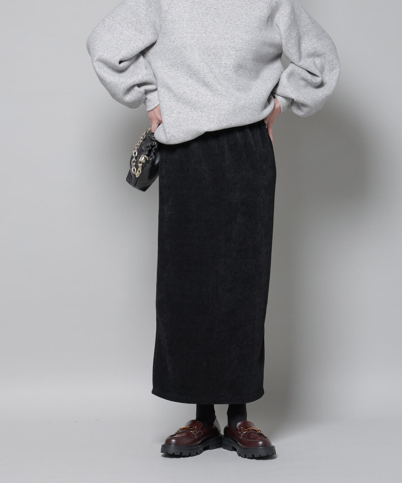 起毛リブカットタイトロングスカート