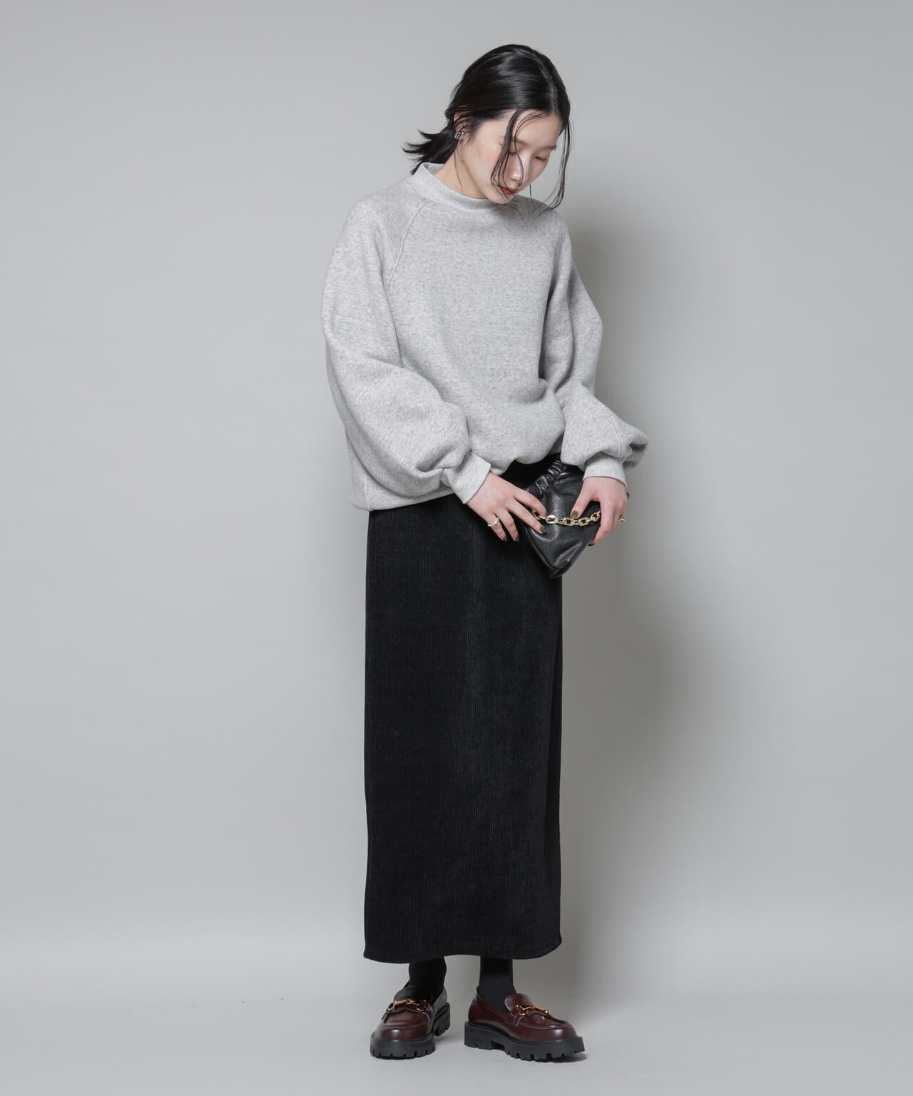 起毛リブカットタイトロングスカート