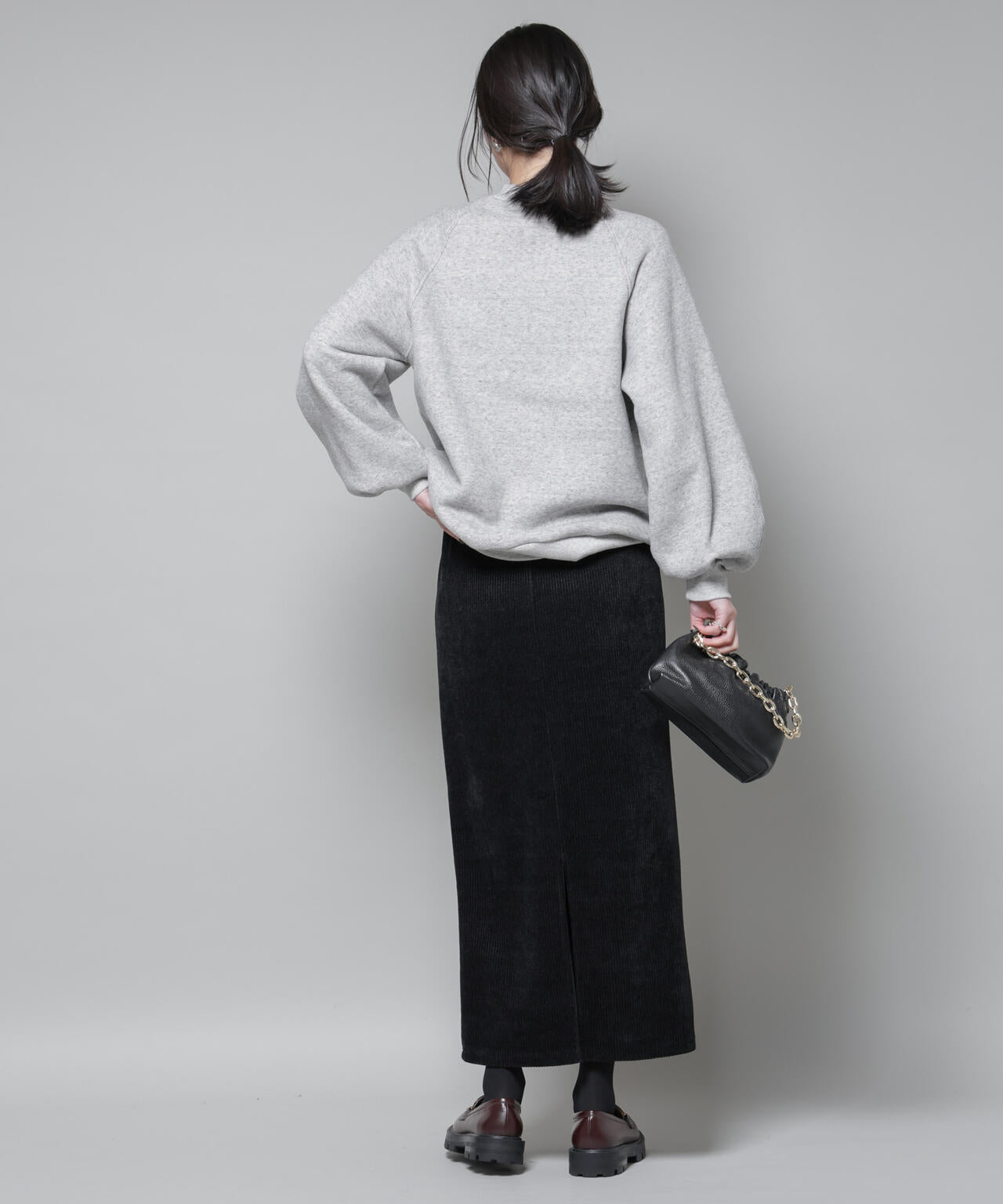 起毛リブカットタイトロングスカート