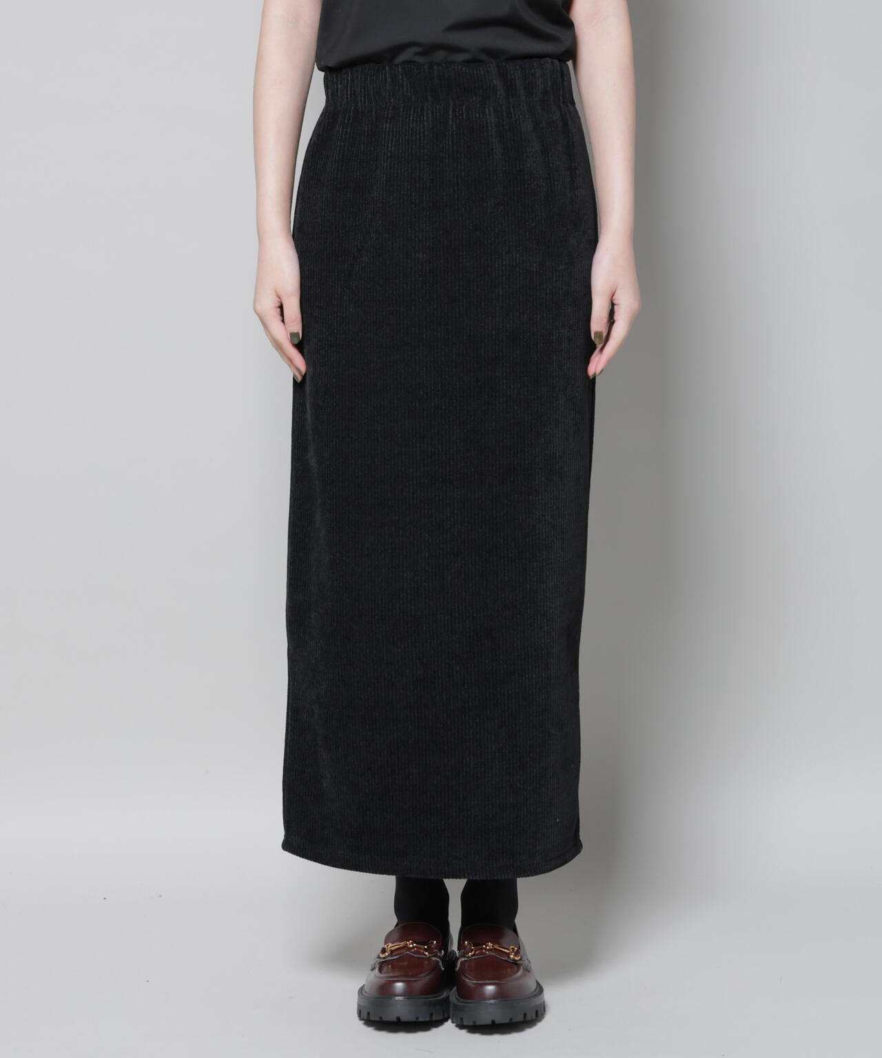 起毛リブカットタイトロングスカート