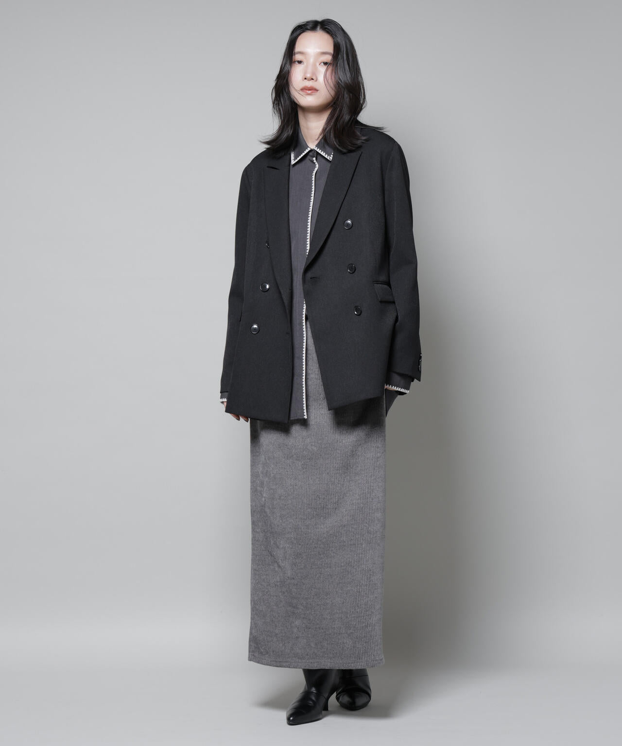 起毛リブカットタイトロングスカート