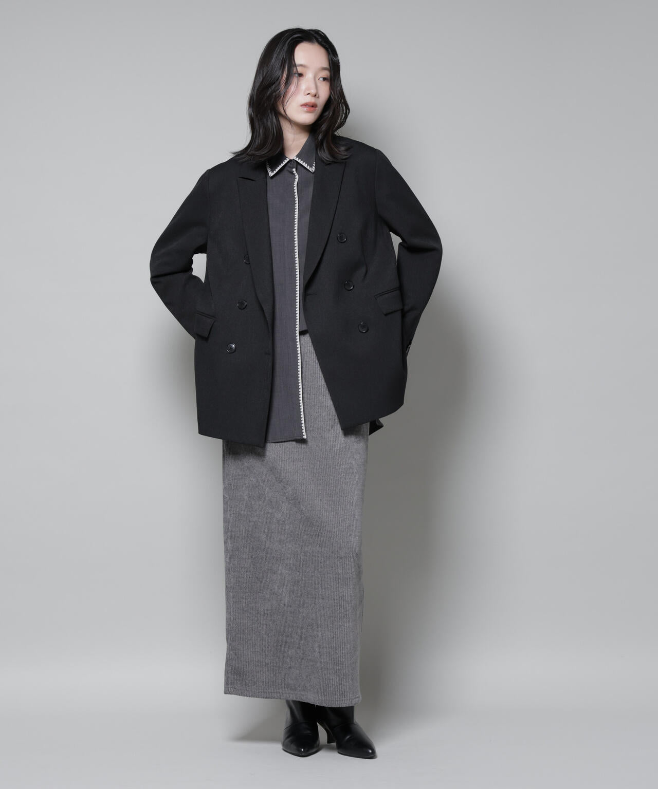 起毛リブカットタイトロングスカート