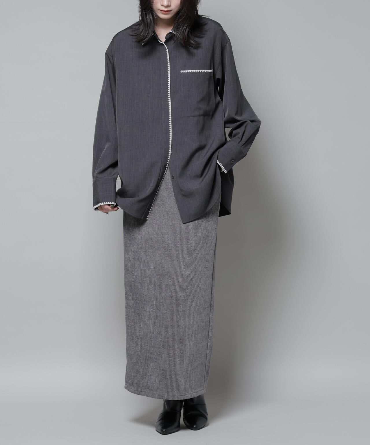 起毛リブカットタイトロングスカート