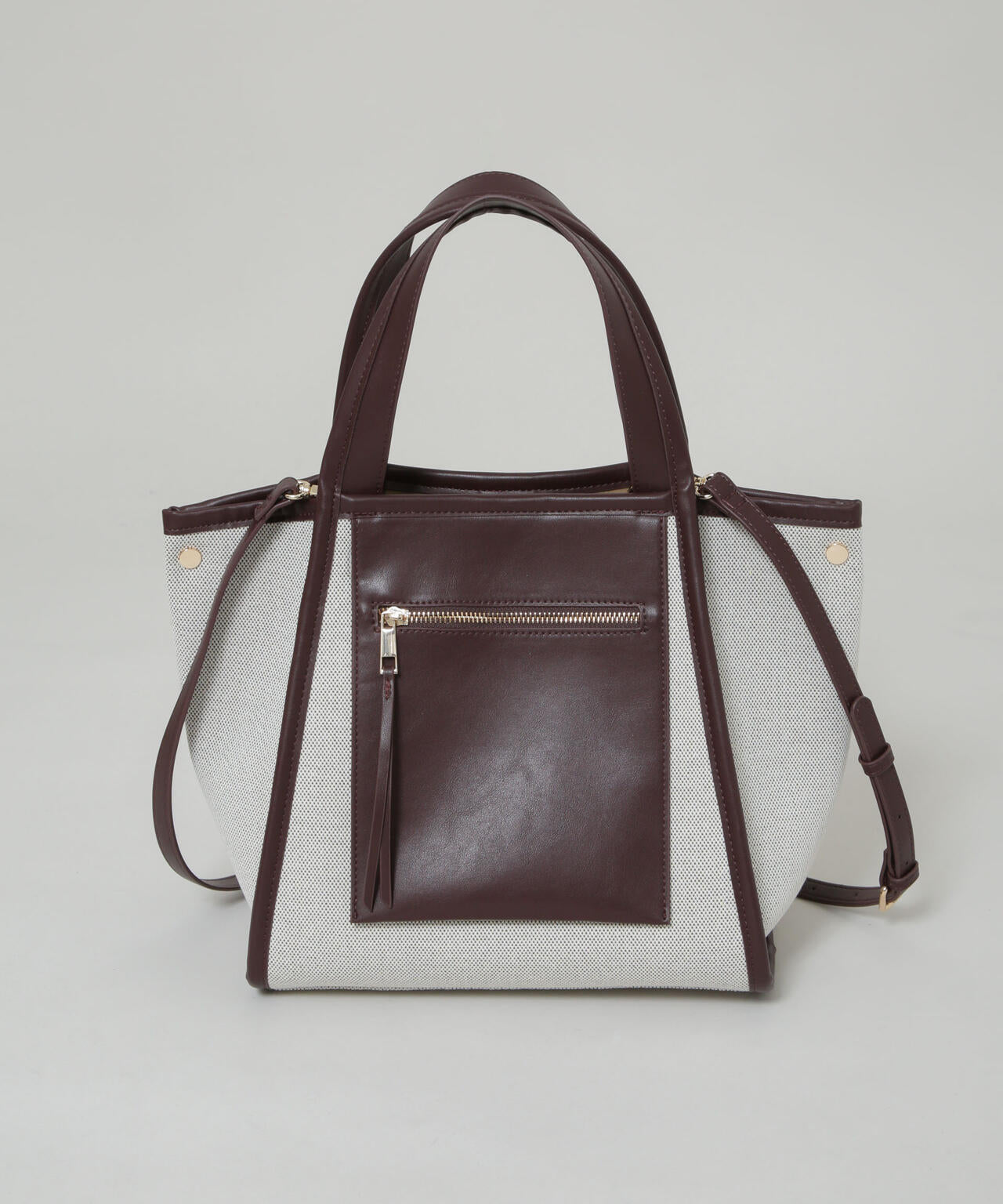 キャンバス×フェイクレザーポケットバッグ